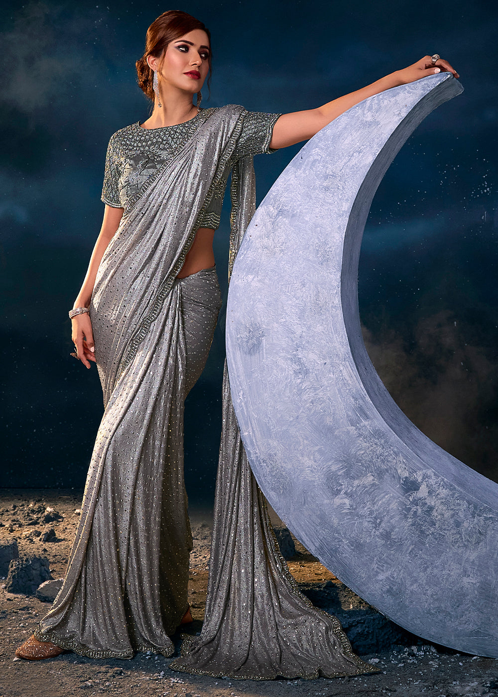 Buy MySilkLove Dusty Grey Designer Silk Saree Online