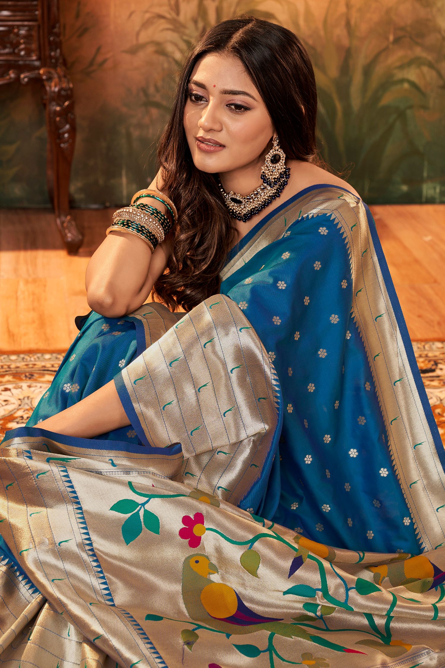 MySilkLove Cerulean Frost Blue Woven Paithani Silk Saree