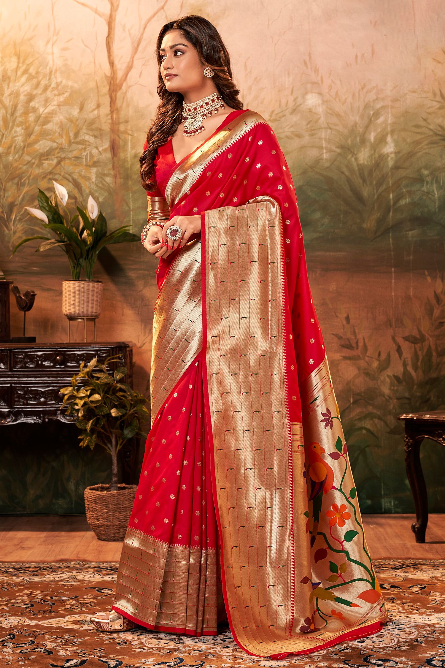 Buy MySilkLove Scarlet Red Woven Paithani Silk Saree Online