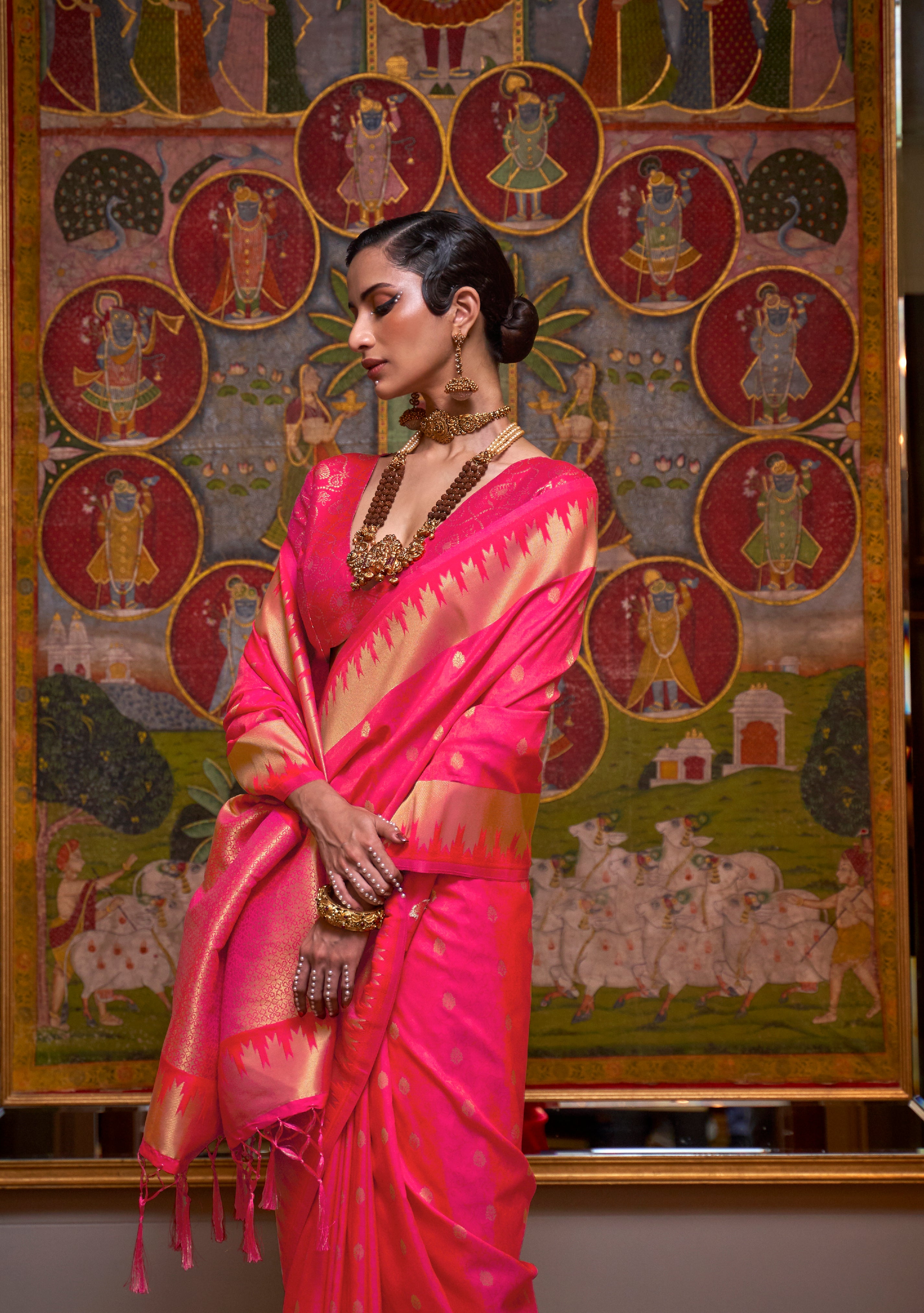 Buy MySilkLove Amaranth Pink Banarasi Handloom Woven Silk Saree Online