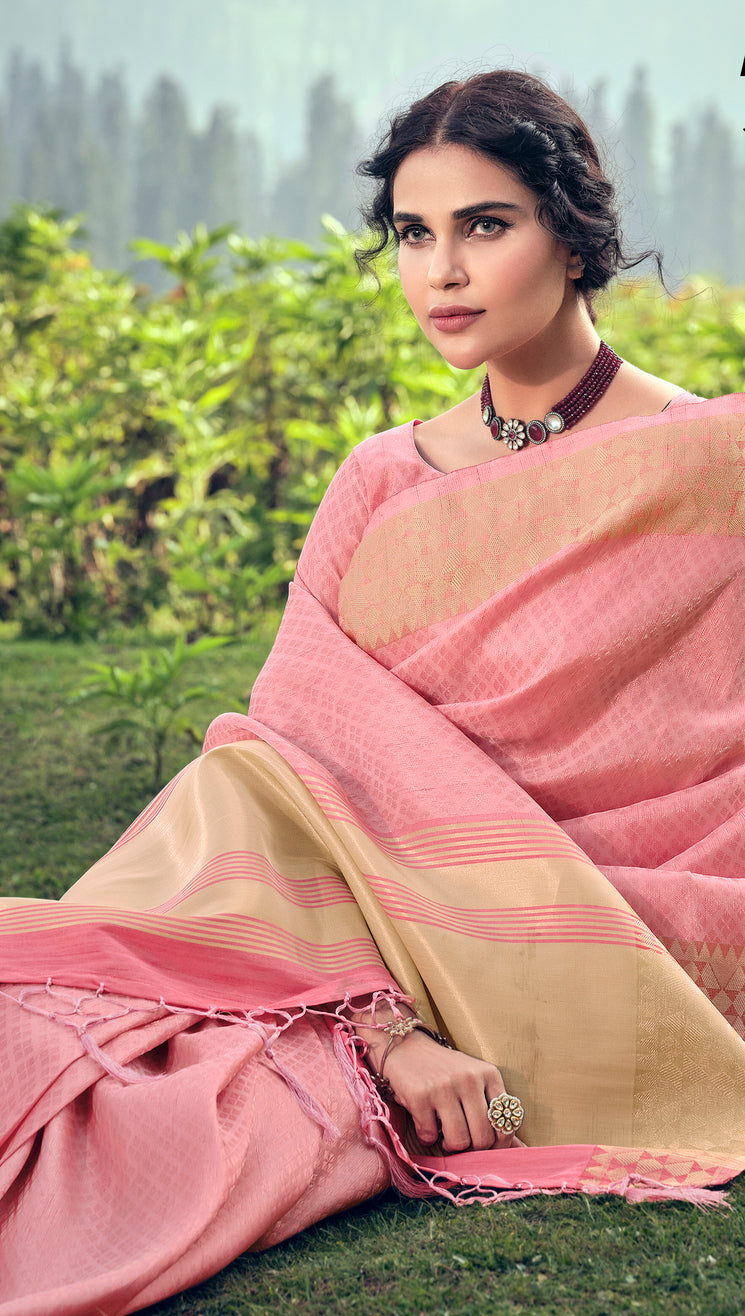 Buy MySilkLove Pearl Pink Linen Tissue Saree Online