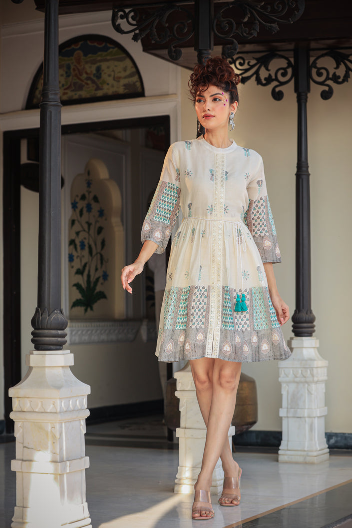 Buy MySilkLove White And Green Thread Embroidery Dress Online