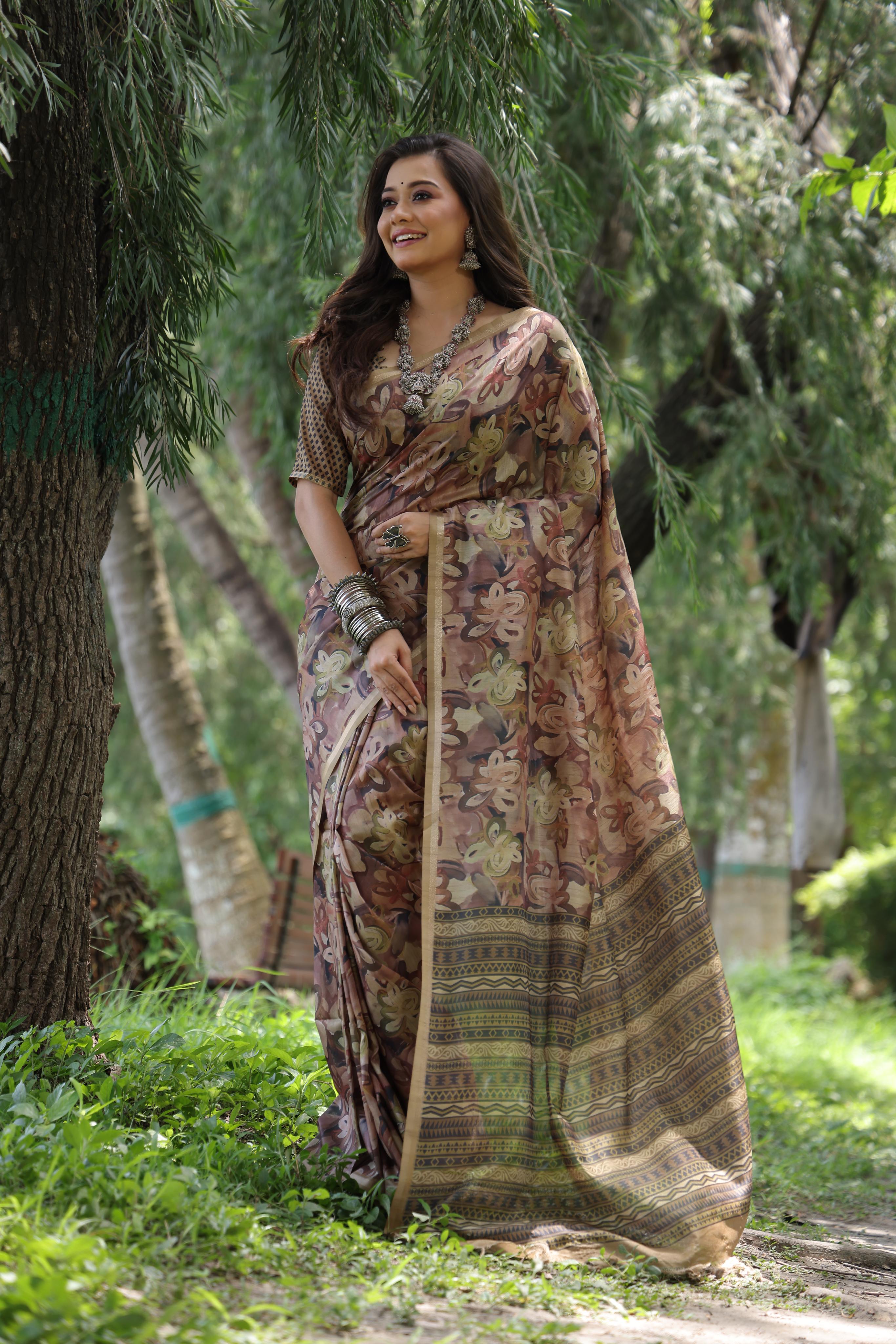 Buy MySilkLove Pastel Brown Tussar Silk Saree Online