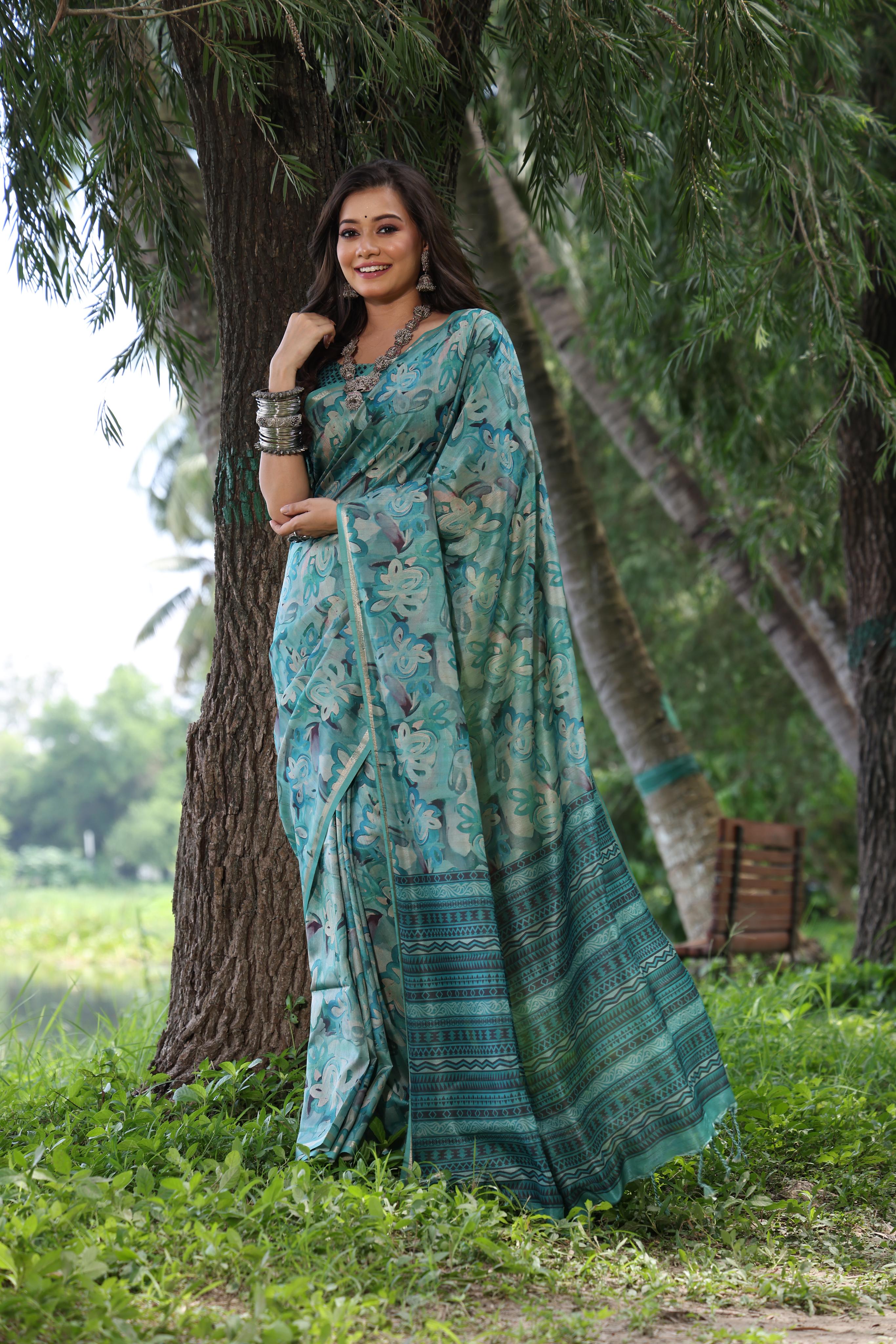 Buy MySilkLove Moonstone Blue Tussar Silk Saree Online