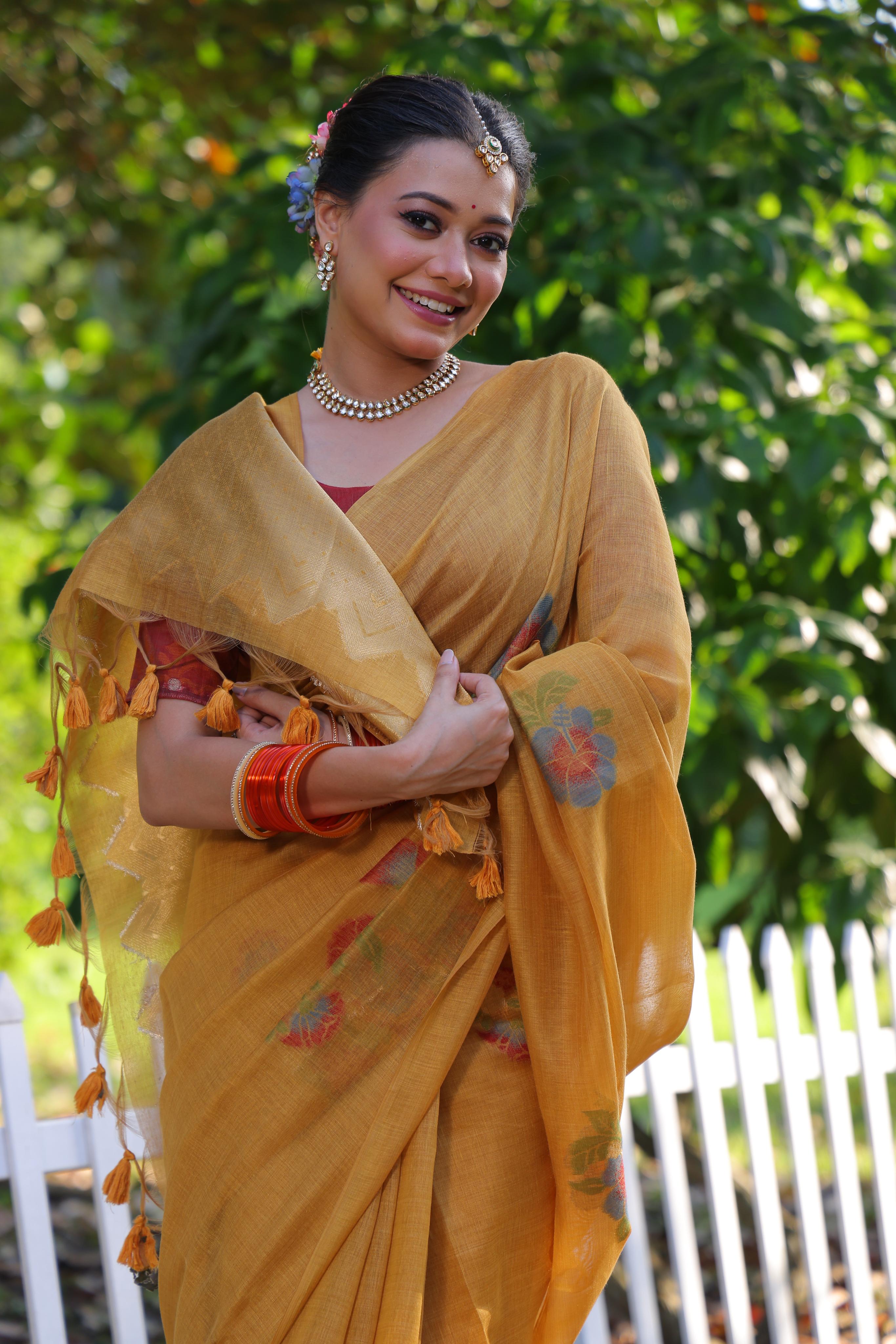 MySilkLove Daylily Yellow Woven Muga Cotton Saree