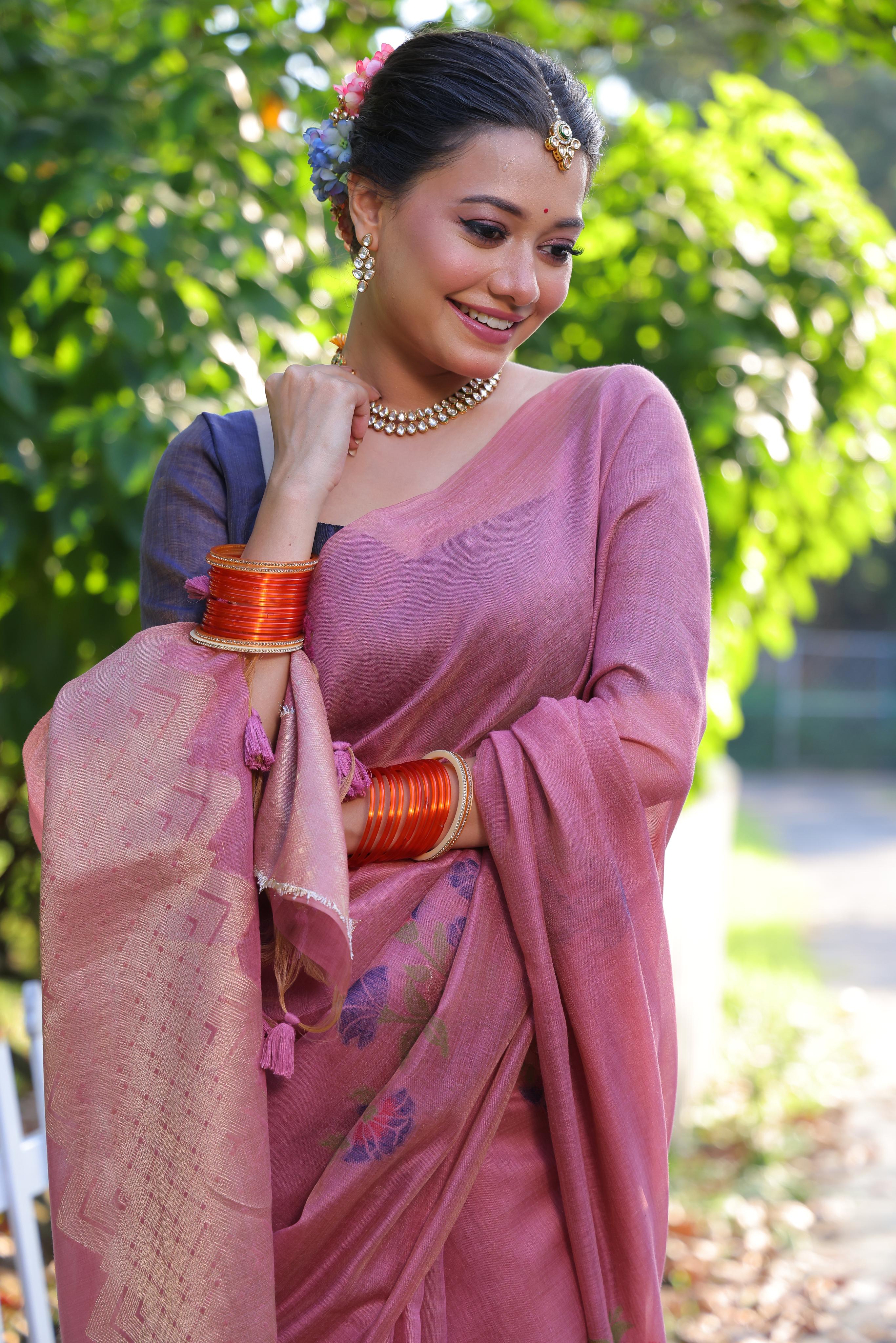 MySilkLove Peony Pink Woven Muga Cotton Saree