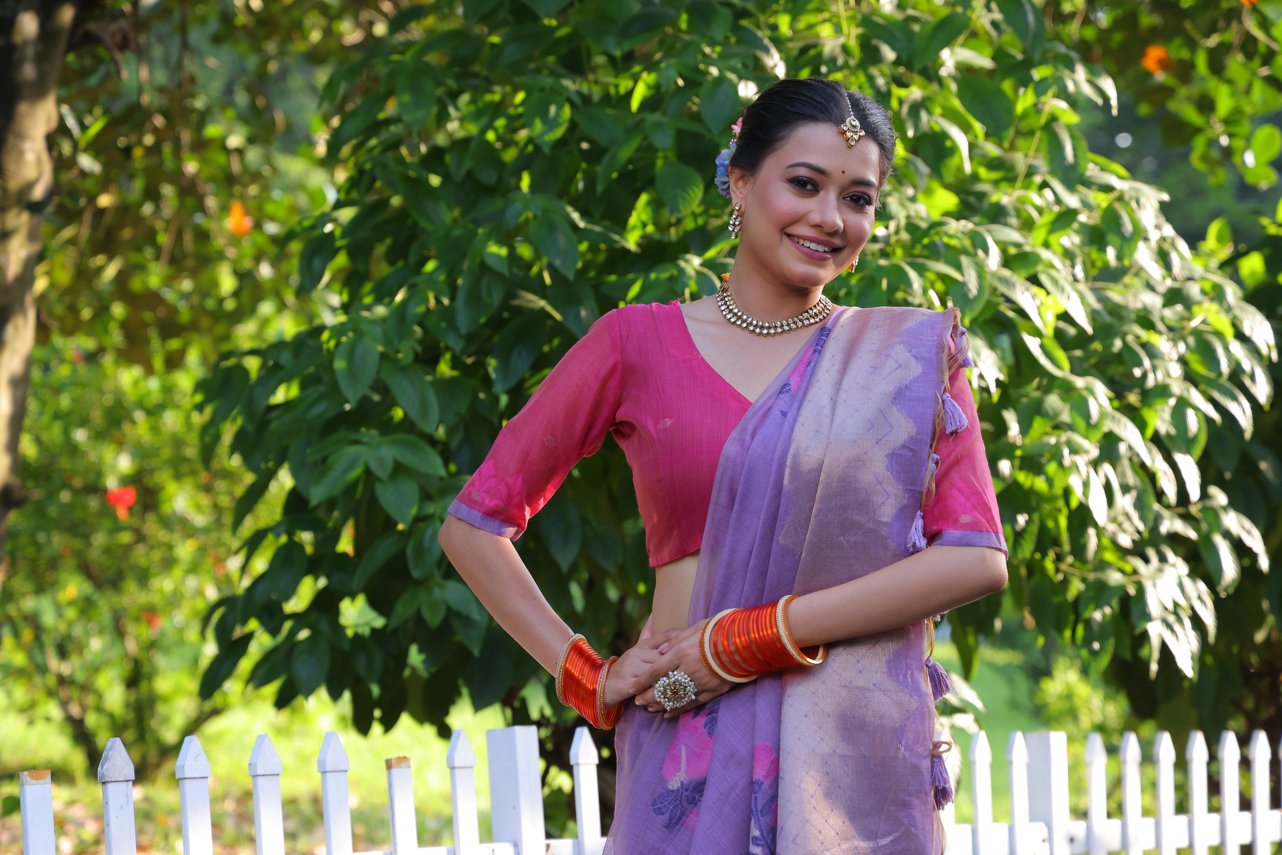Buy MySilkLove Clematis Purple Woven Muga Cotton Saree Online