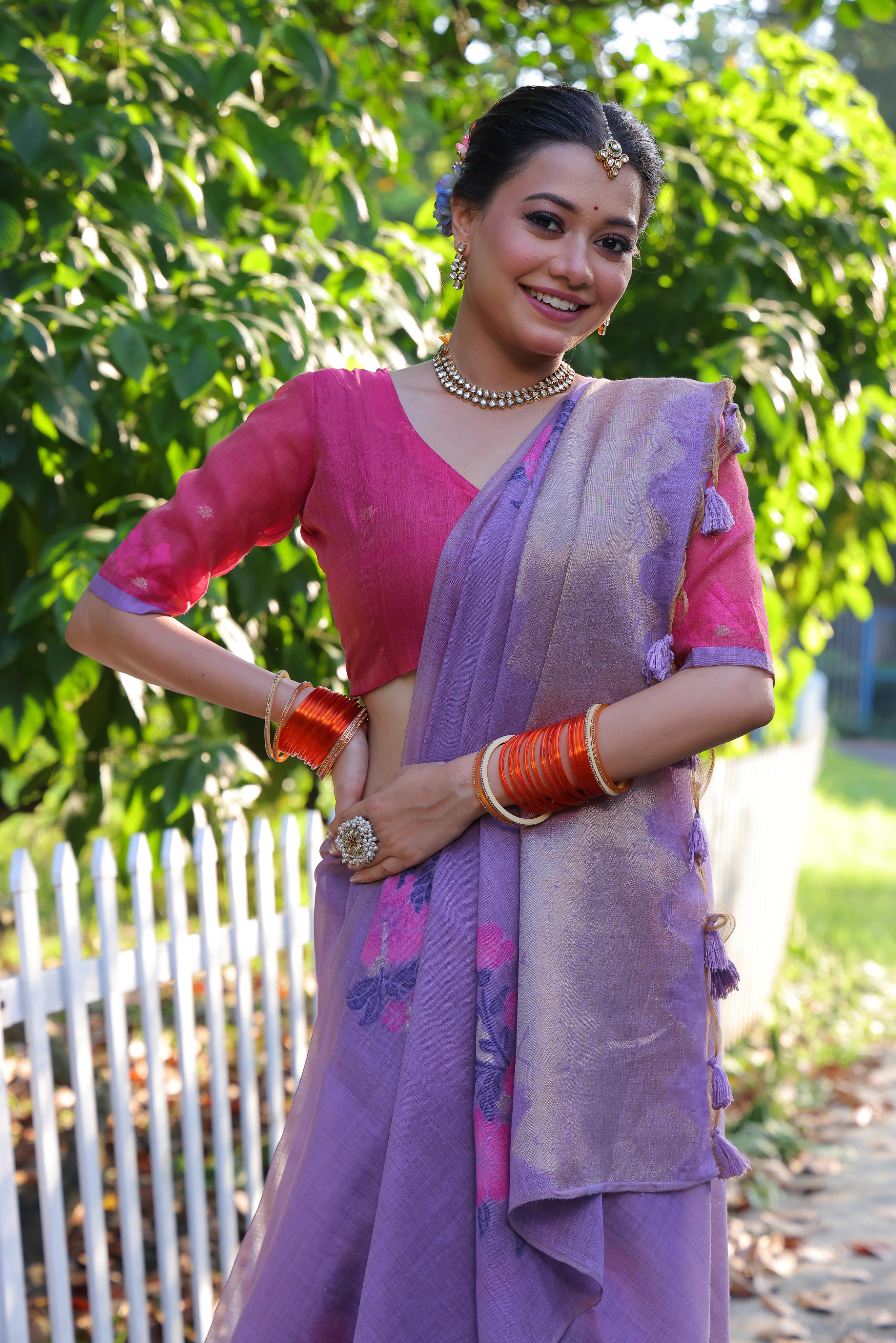 MySilkLove Clematis Purple Woven Muga Cotton Saree