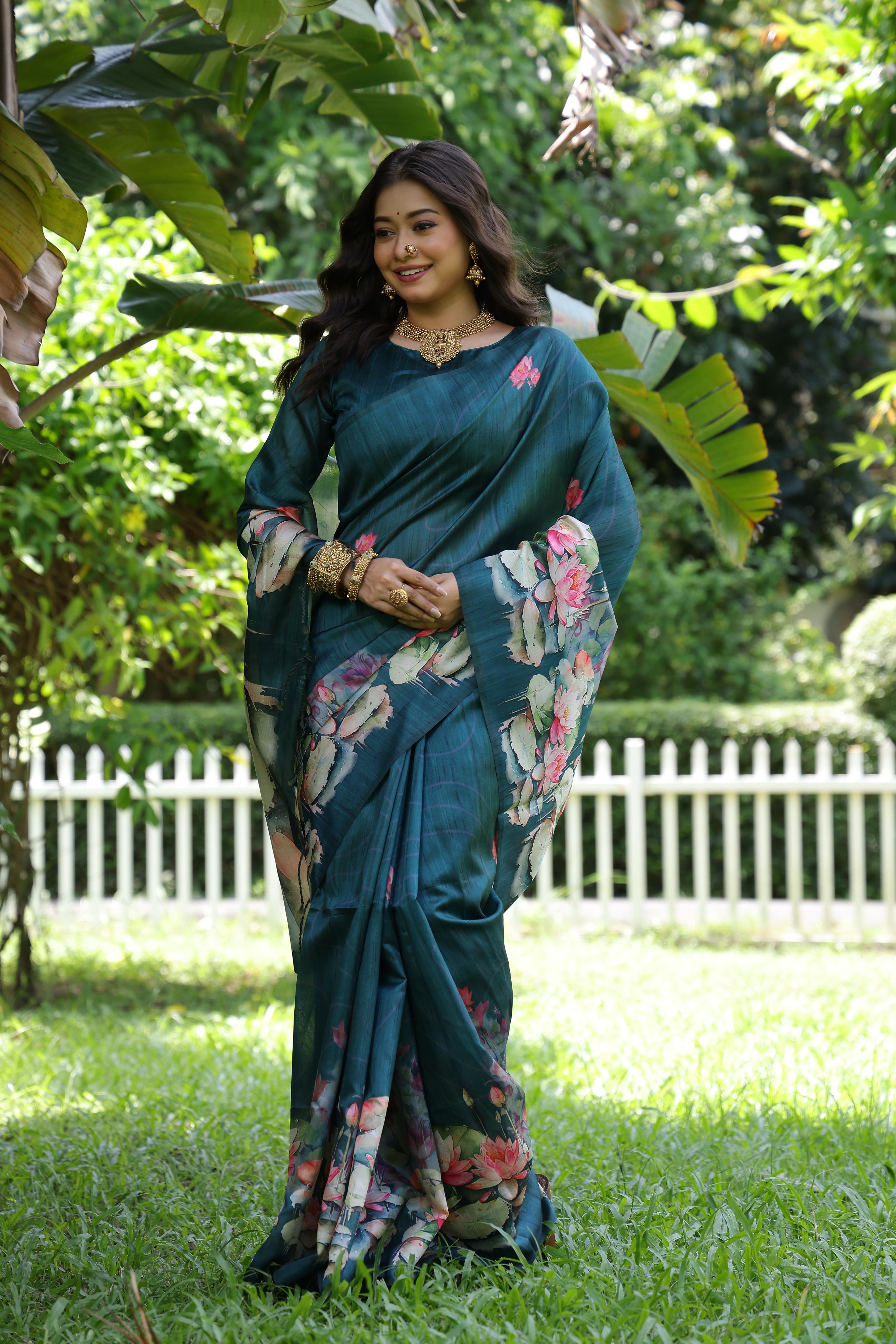 MySilkLove Deep Aqua Blue Tussar Silk Saree