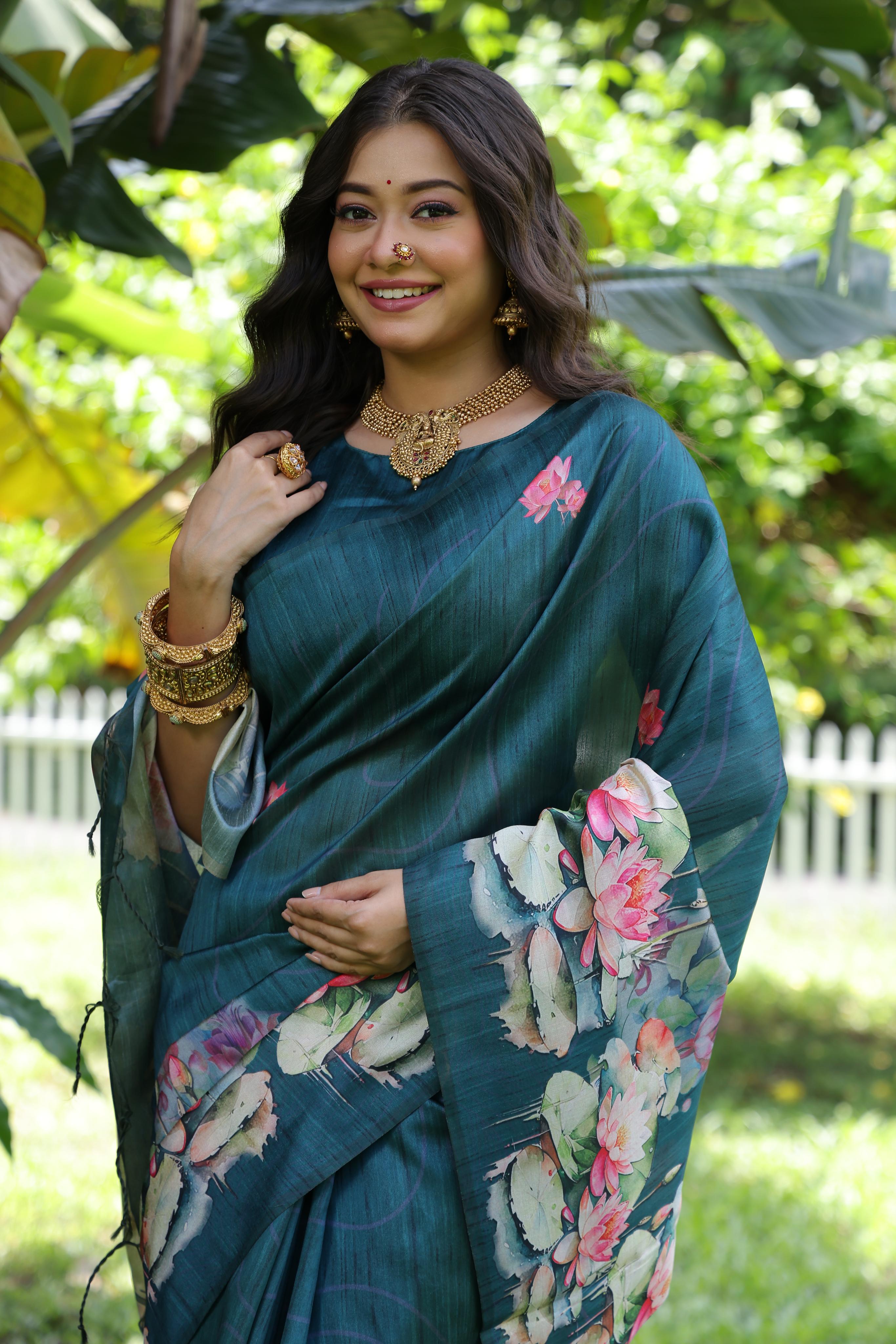 Buy MySilkLove Deep Aqua Blue Tussar Silk Saree Online