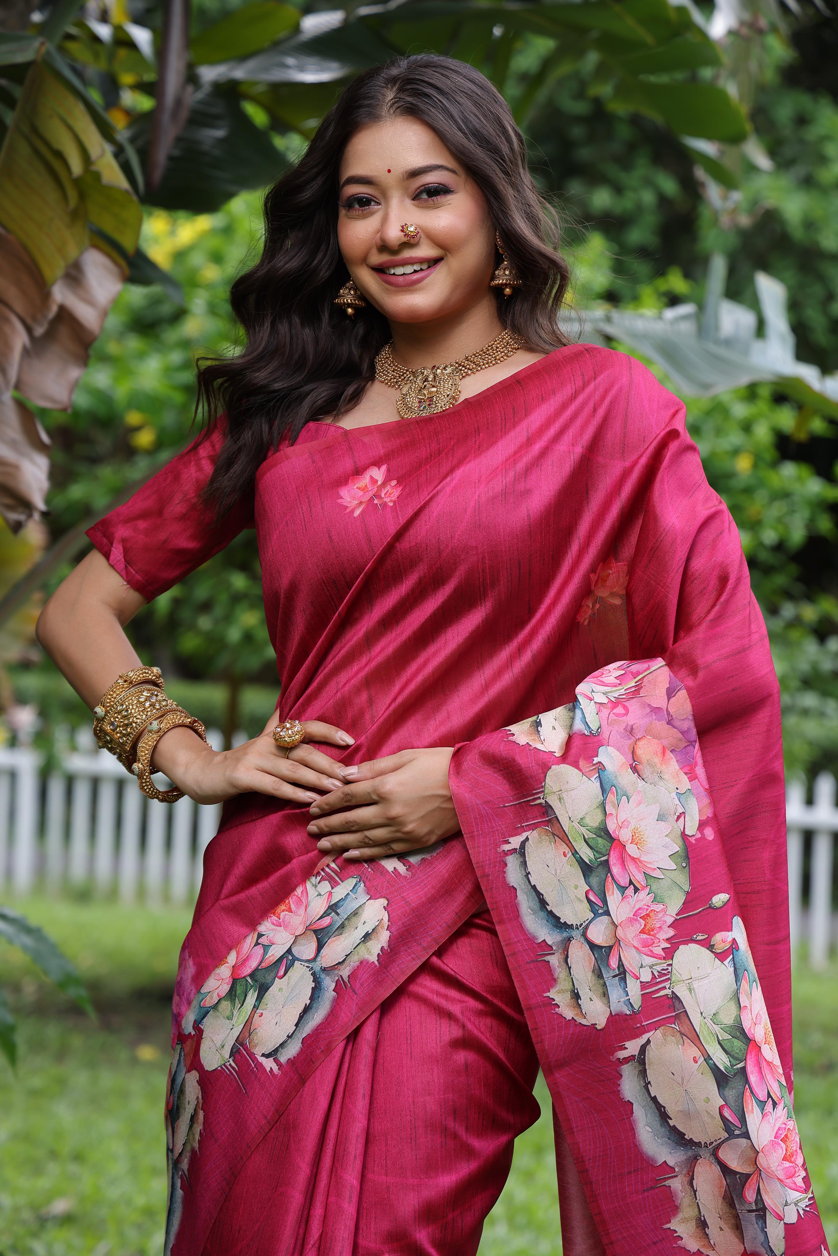 Buy MySilkLove Burnt Pink Tussar Silk Saree Online