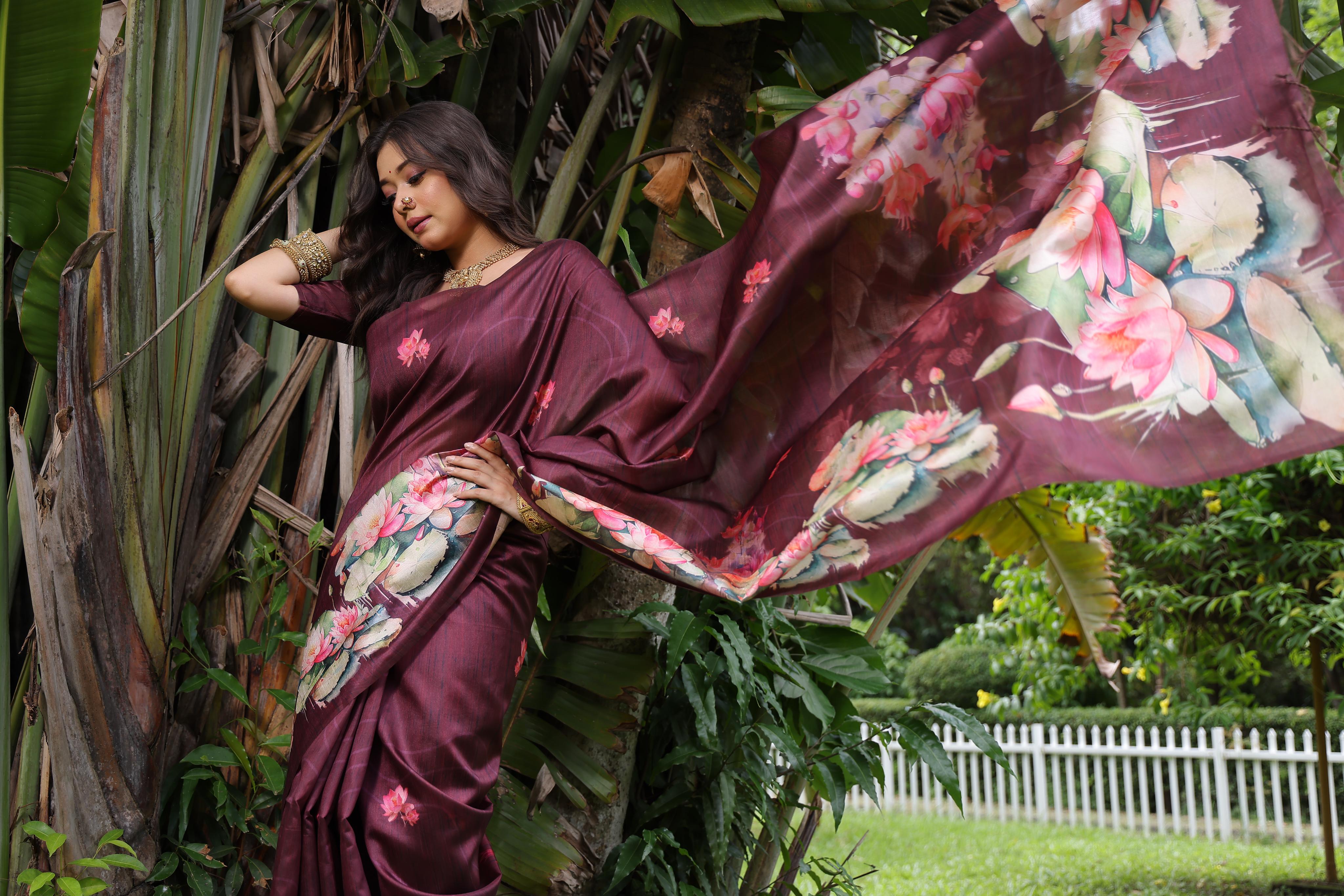 Buy MySilkLove Raw Umber Brown Tussar Silk Saree Online