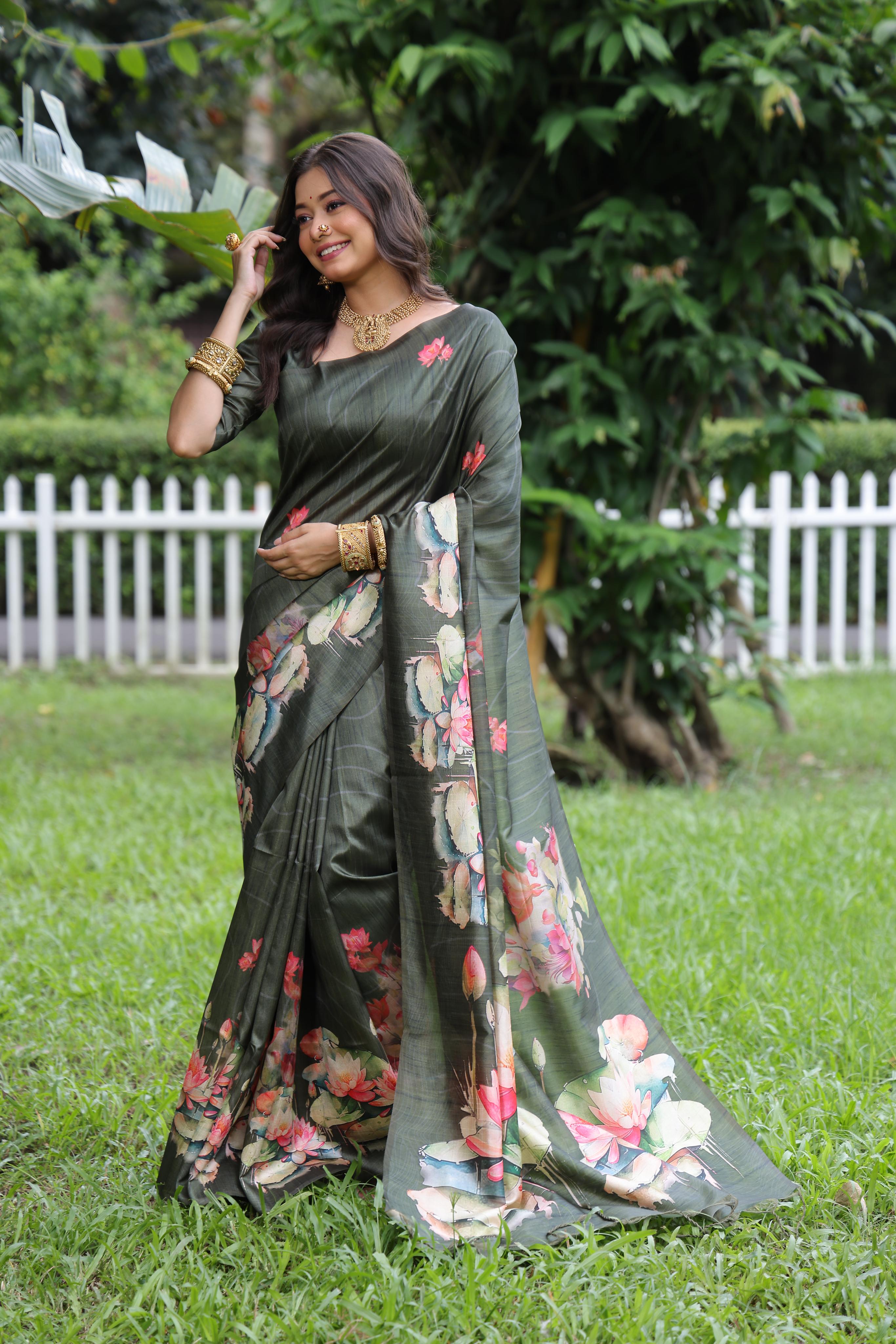 Buy MySilkLove Lunar Green Tussar Silk Saree Online