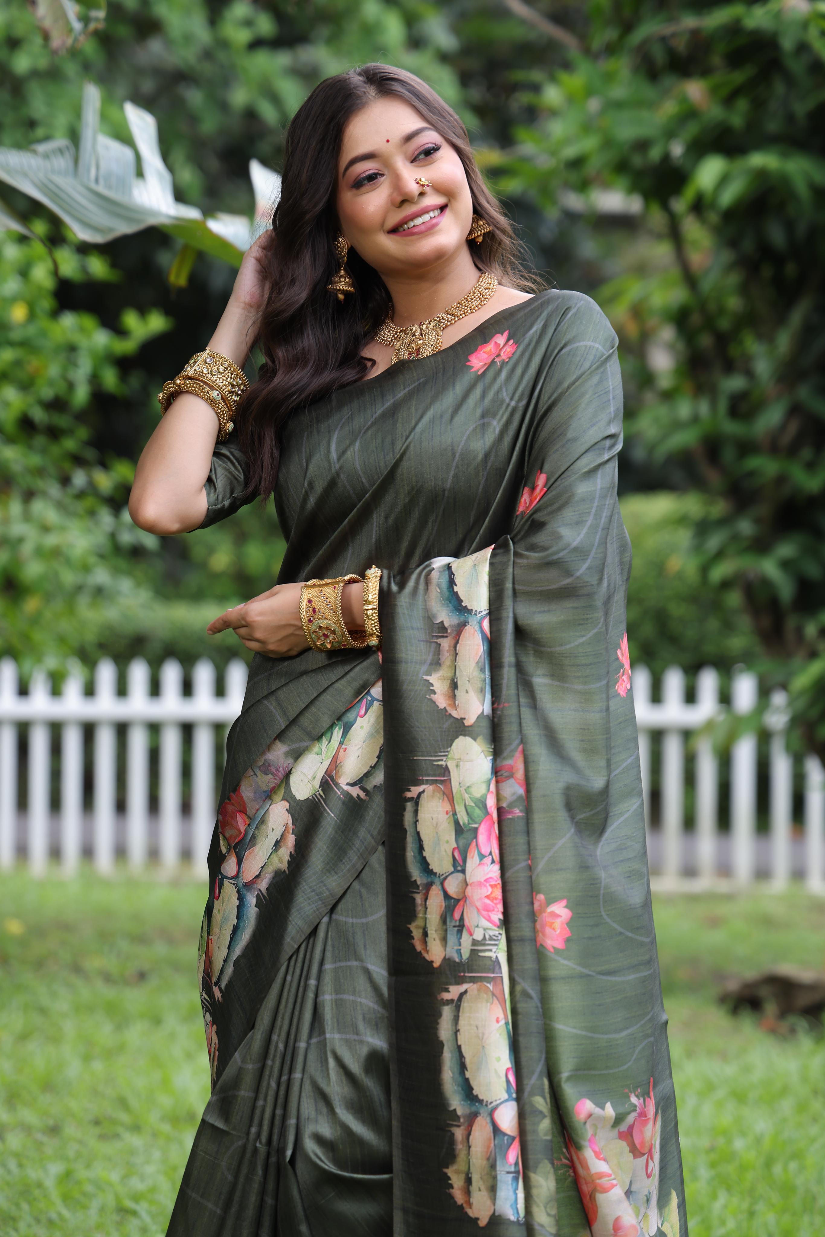 Buy MySilkLove Lunar Green Tussar Silk Saree Online