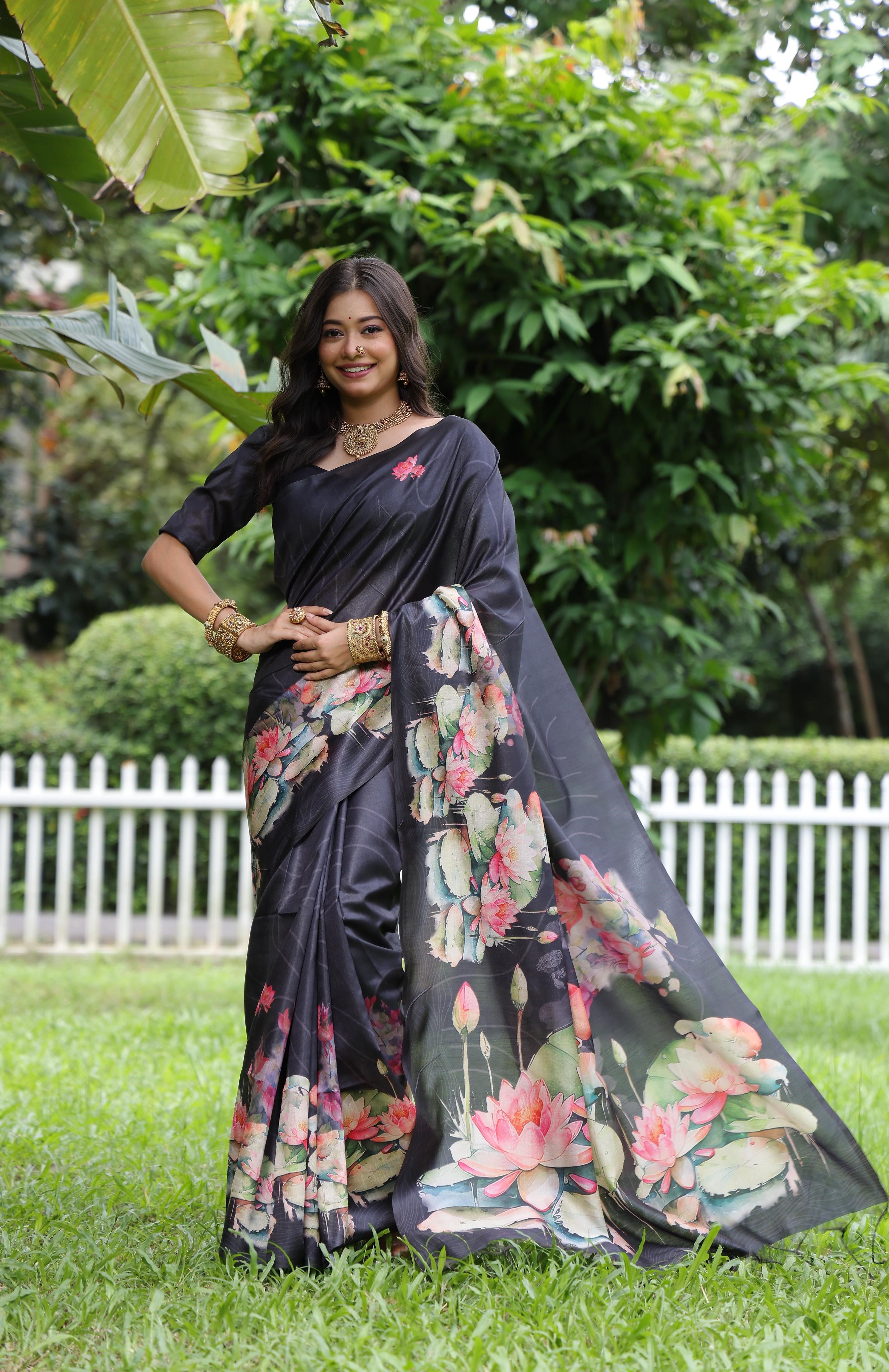 Buy MySilkLove Black Olive Tussar Silk Saree Online