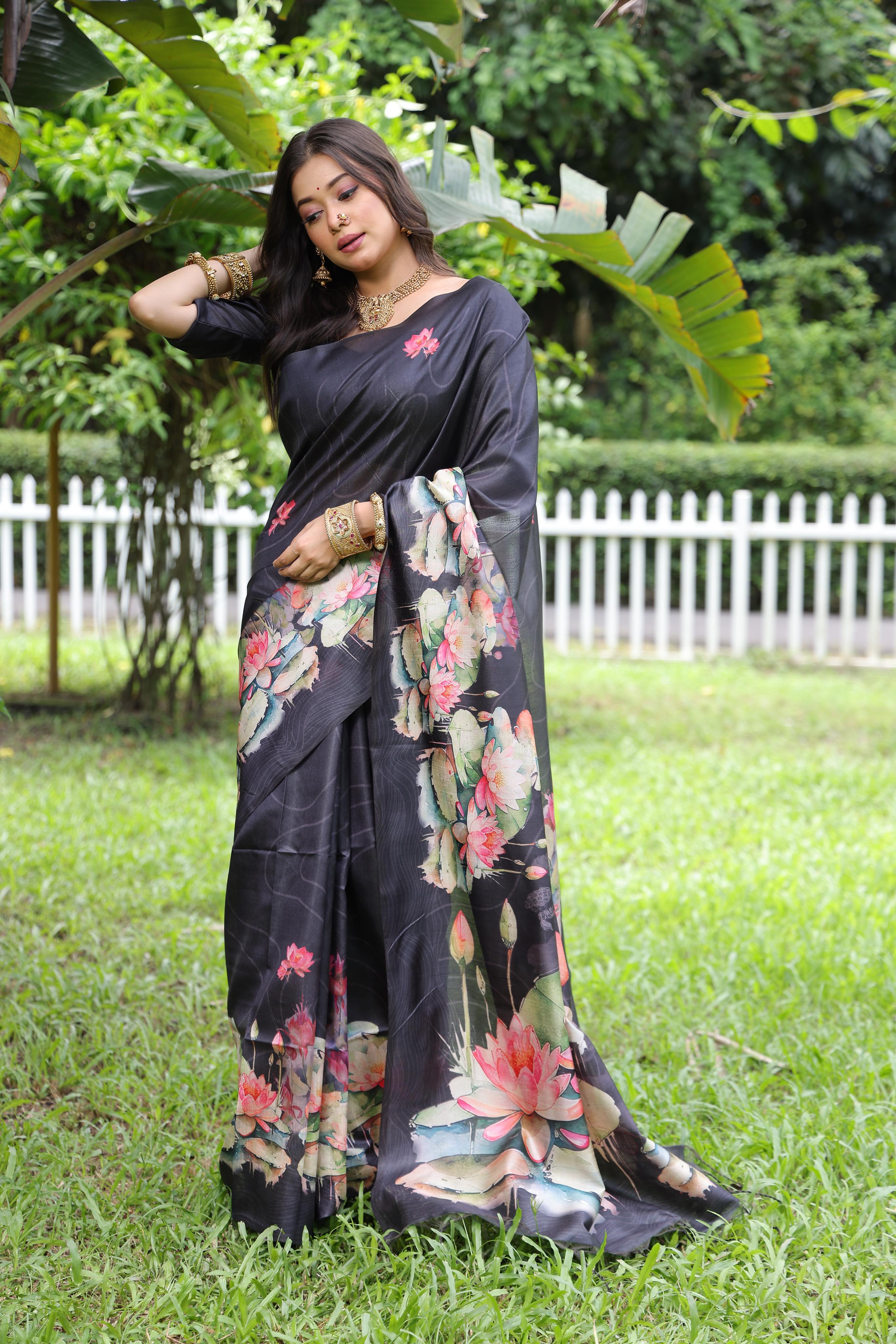 Buy MySilkLove Black Olive Tussar Silk Saree Online