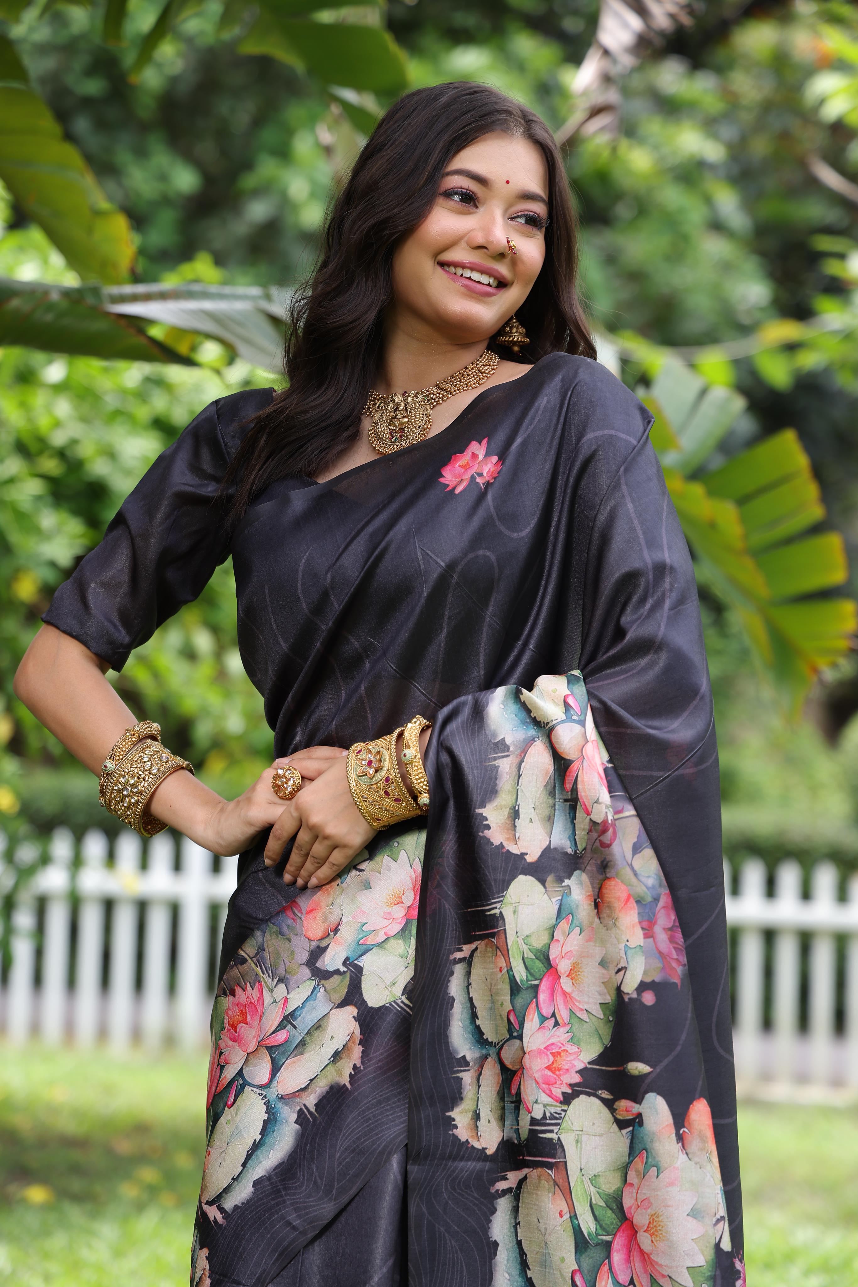 Buy MySilkLove Black Olive Tussar Silk Saree Online