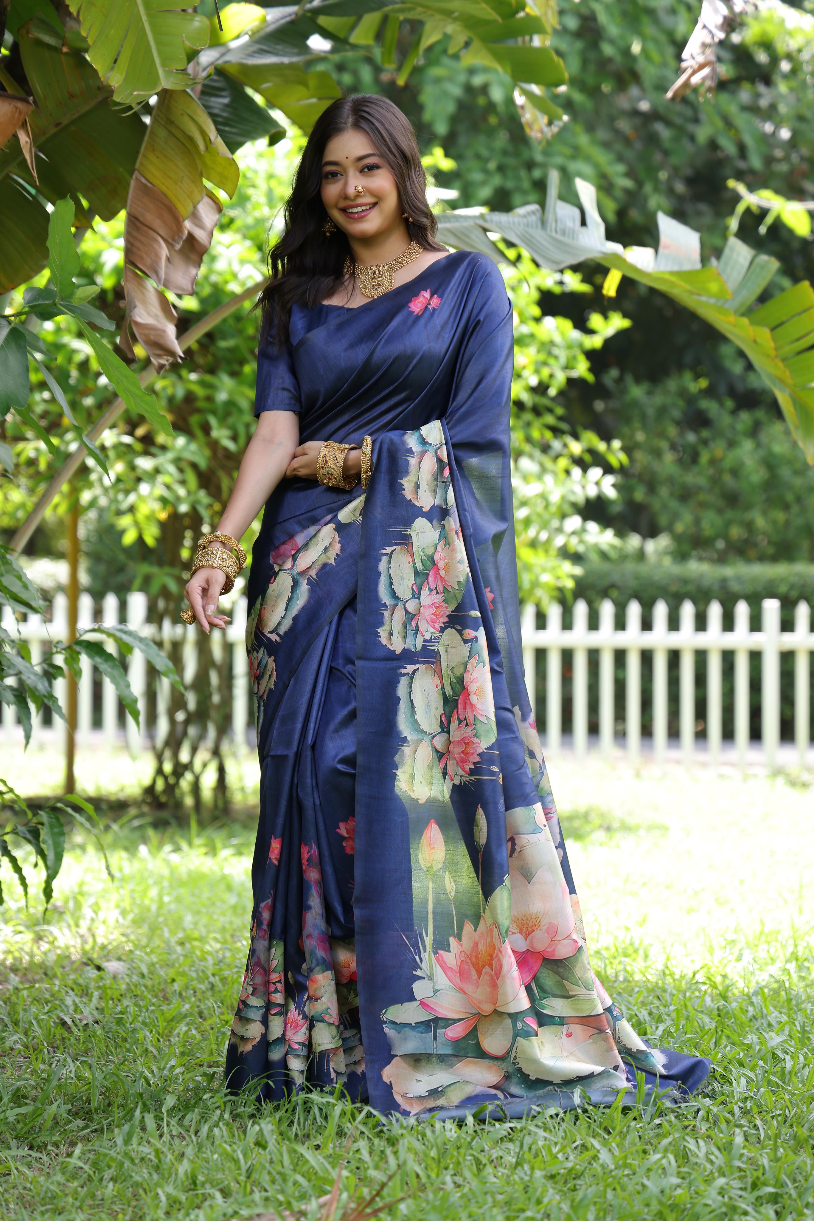 Buy MySilkLove Dusk Blue Tussar Silk Saree Online