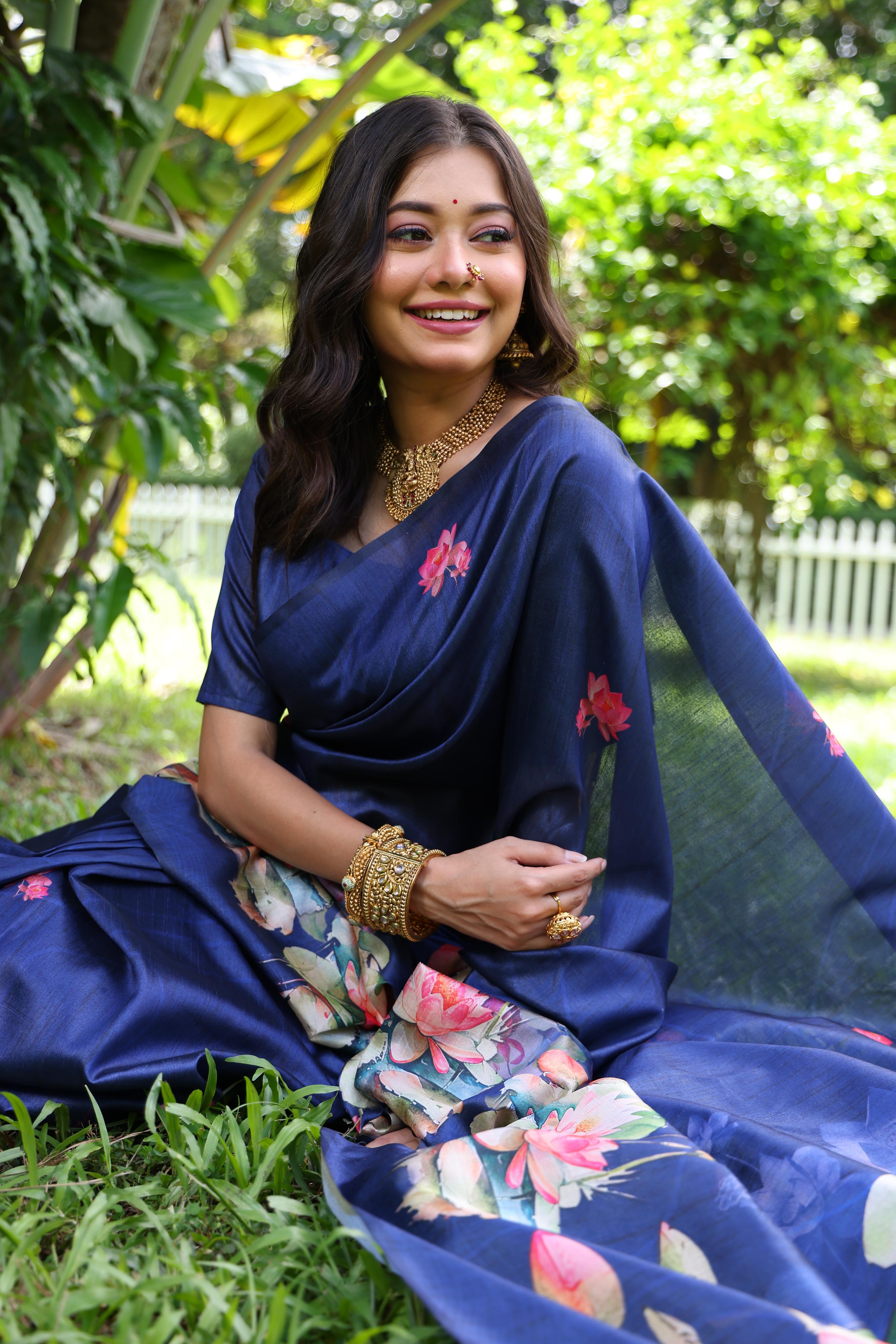 Buy MySilkLove Dusk Blue Tussar Silk Saree Online