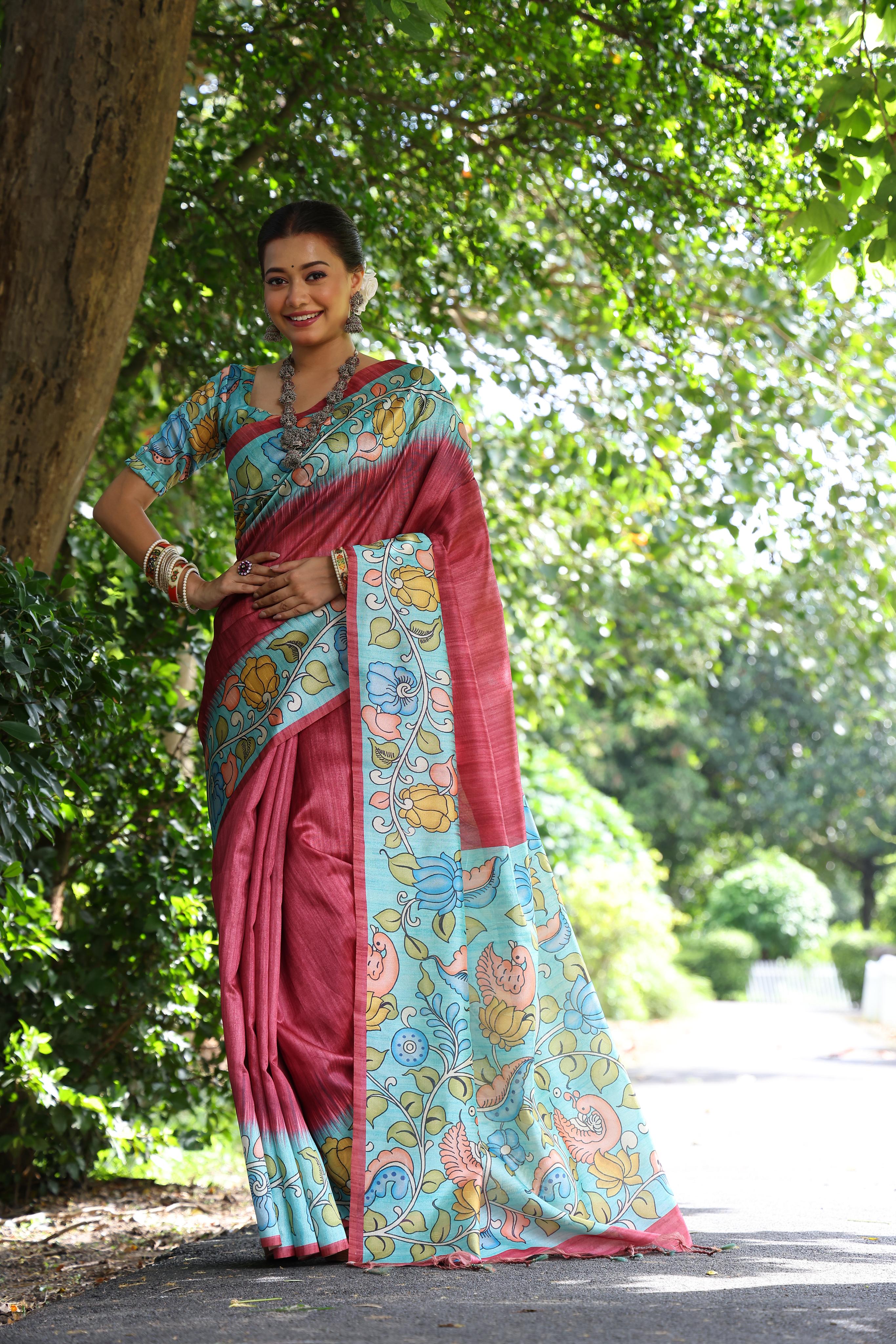Buy MySilkLove Begonia Red Floral Printed Cotton Saree Online