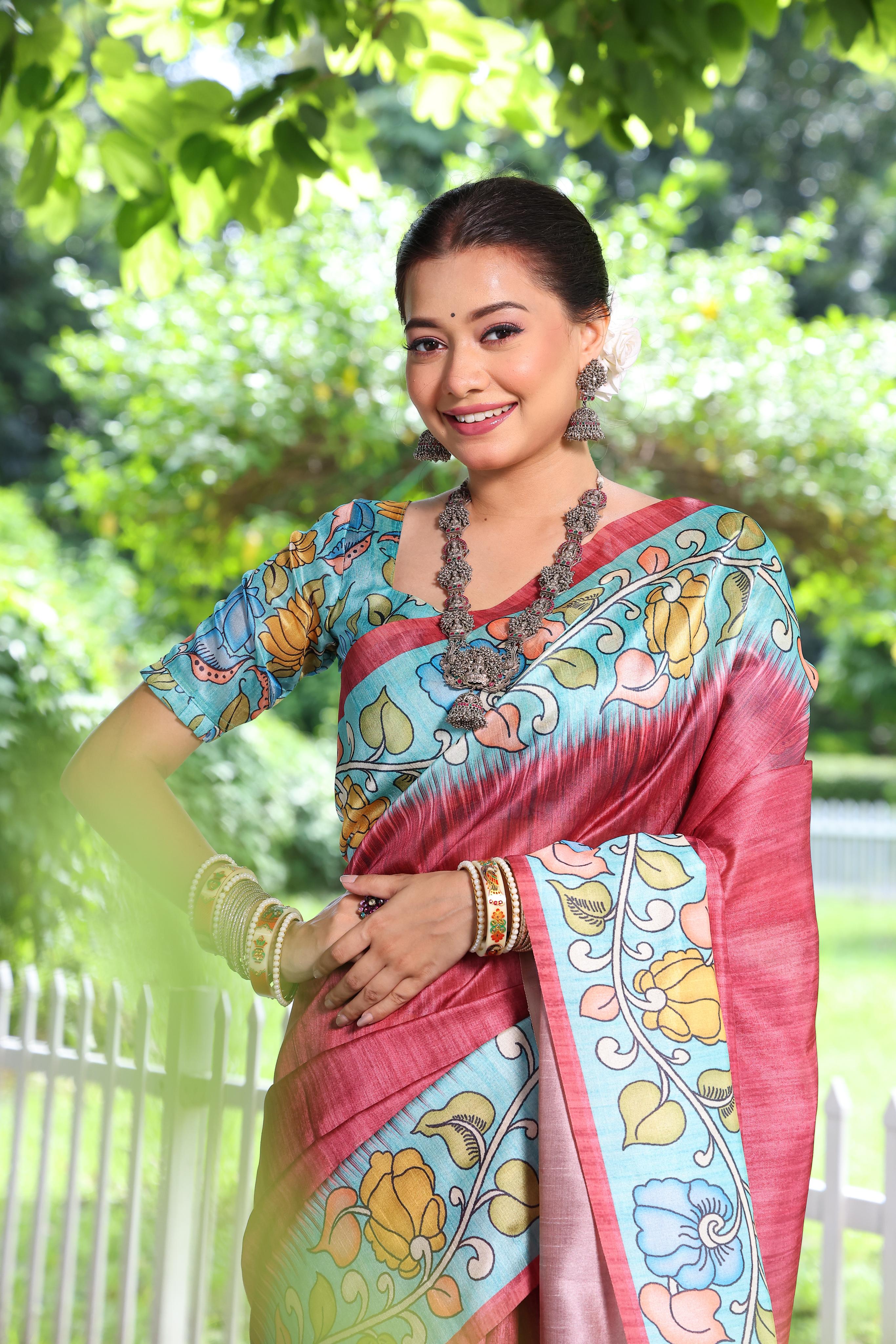 Buy MySilkLove Begonia Red Floral Printed Cotton Saree Online