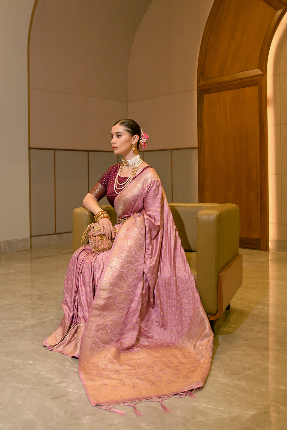 Buy MySilkLove Petite Pink Zari Woven Banarasi Satin Silk Saree Online