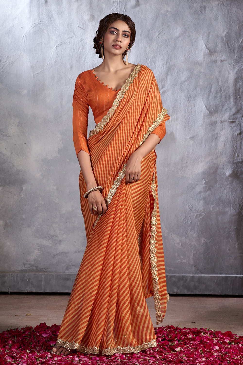 Buy MySilkLove Zest Orange Designer Georgette Bandhani Saree Online