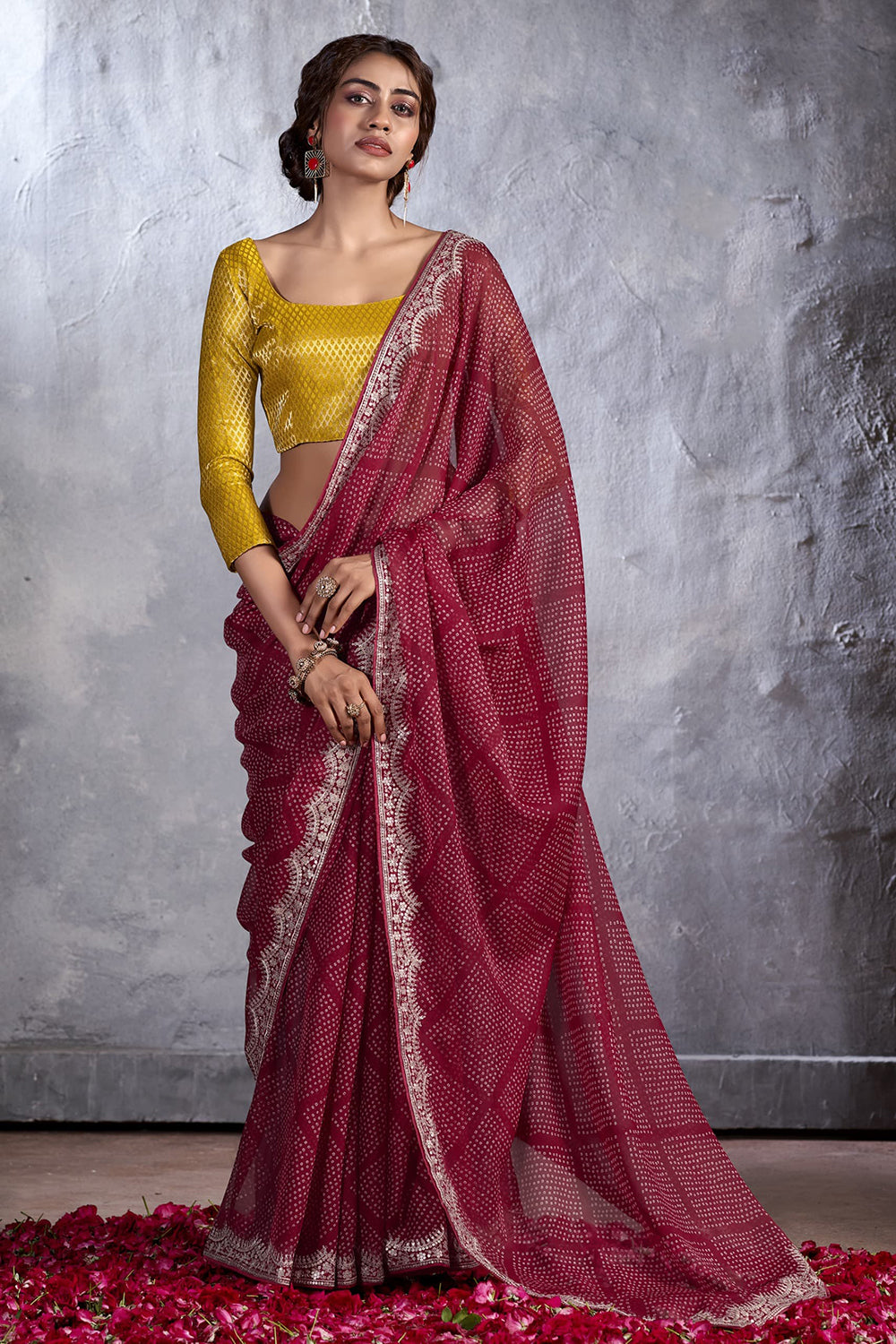 Buy MySilkLove Tosca Maroon Designer Georgette Bandhani Saree Online