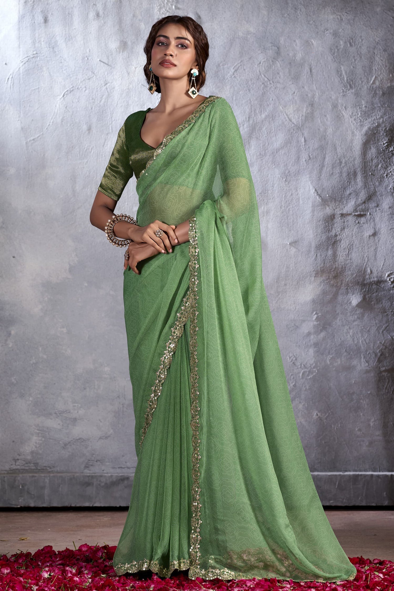 Buy MySilkLove Pastel Green Designer Georgette Bandhani Saree Online