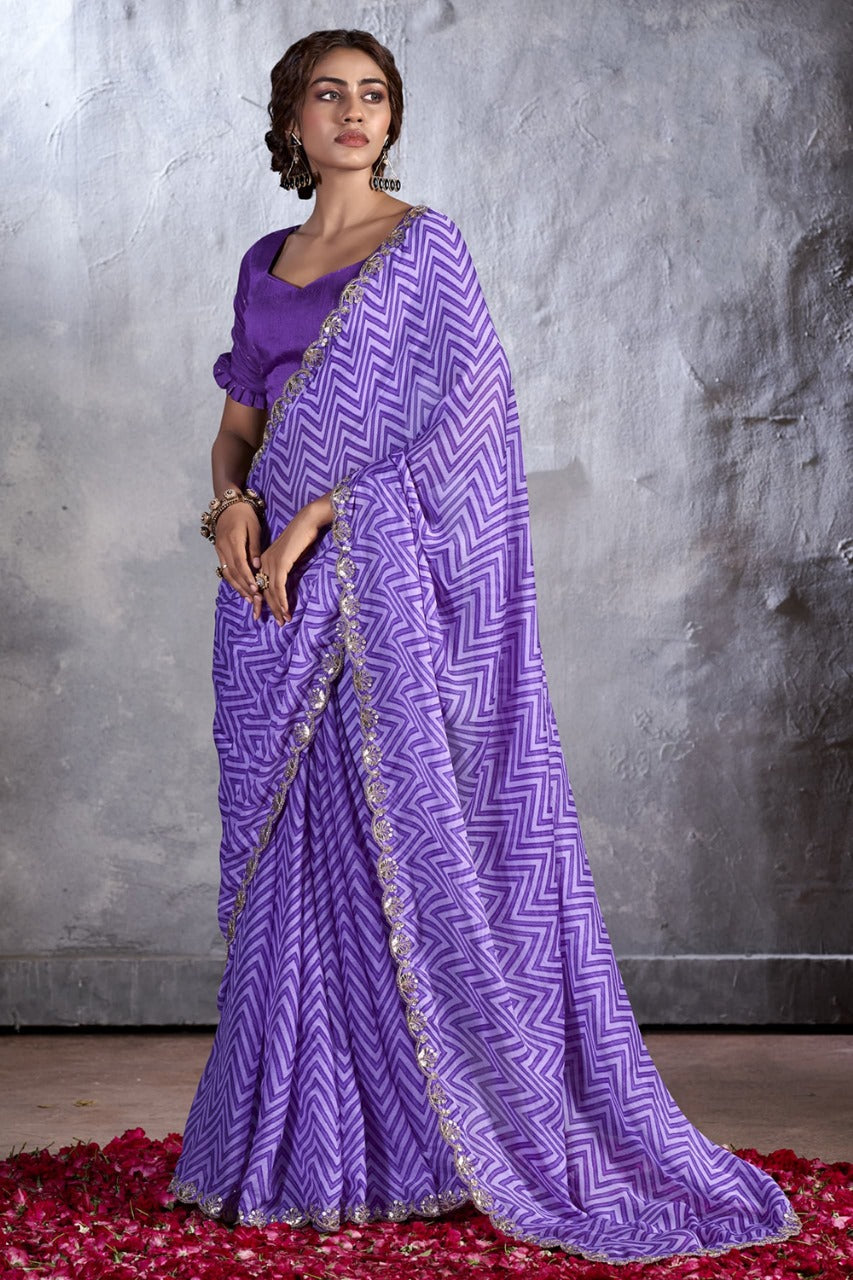 Buy MySilkLove Lily Lavender Designer Georgette Bandhani Saree Online