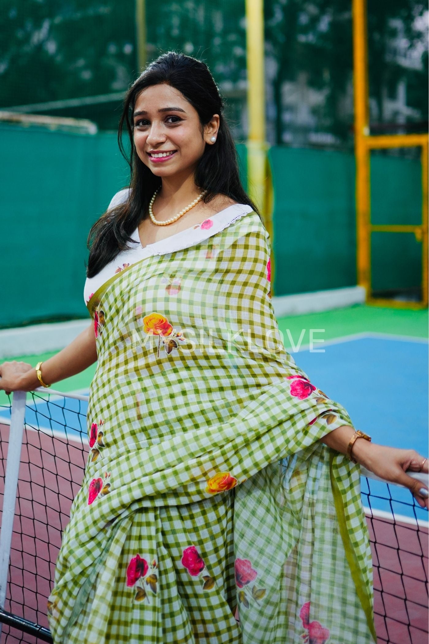 MySilkLove Pista Green Soft Linen Cotton Printed Saree Without Blouse