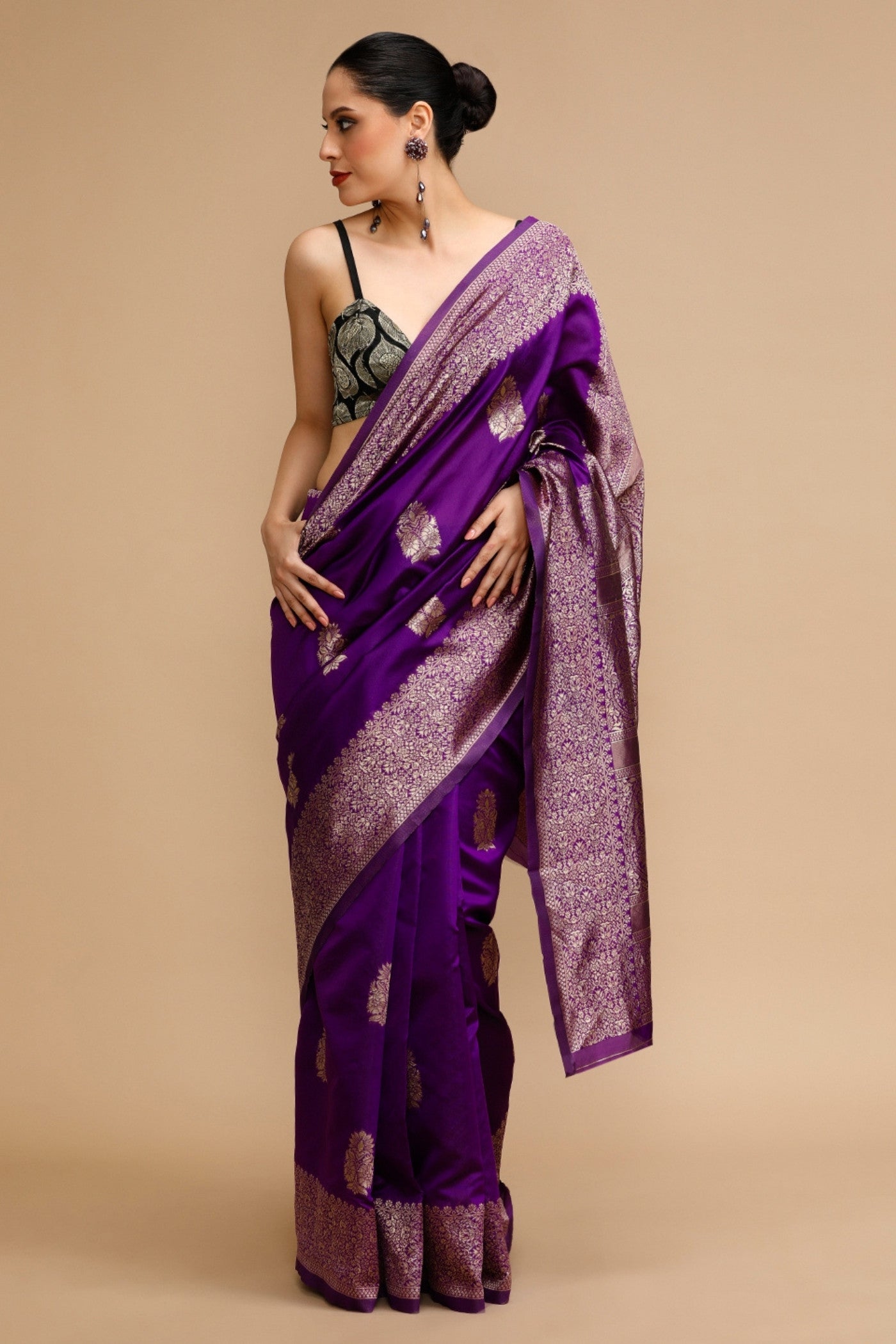 Buy MySilkLove Jasmine Purple Woven Jacquard Lichi Silk Saree Online