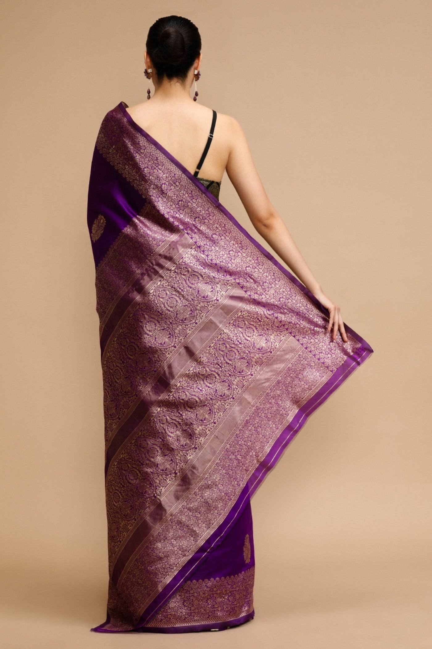 Buy MySilkLove Jasmine Purple Woven Jacquard Lichi Silk Saree Online