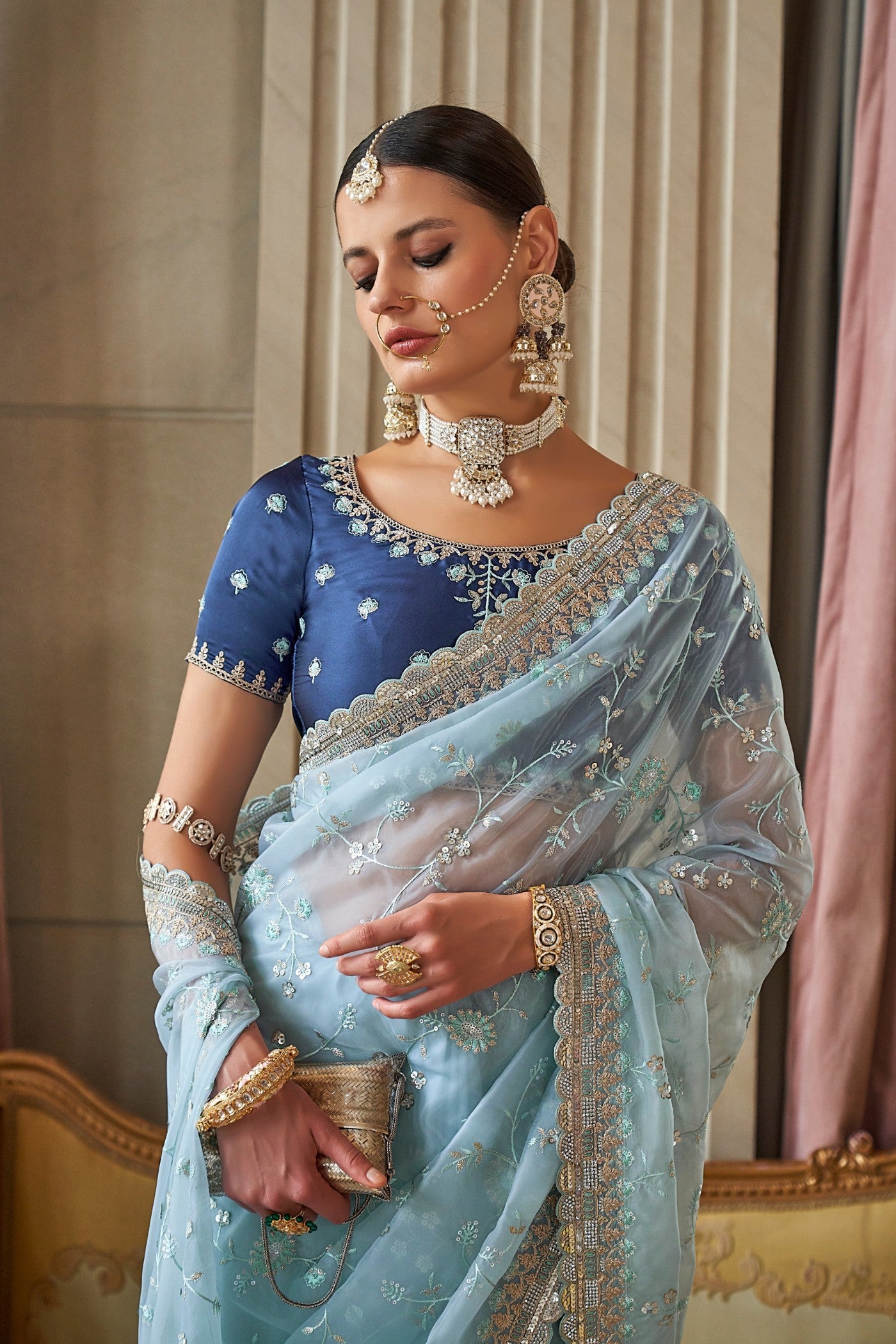 MySilkLove Nepal Blue Tissue Designer Saree