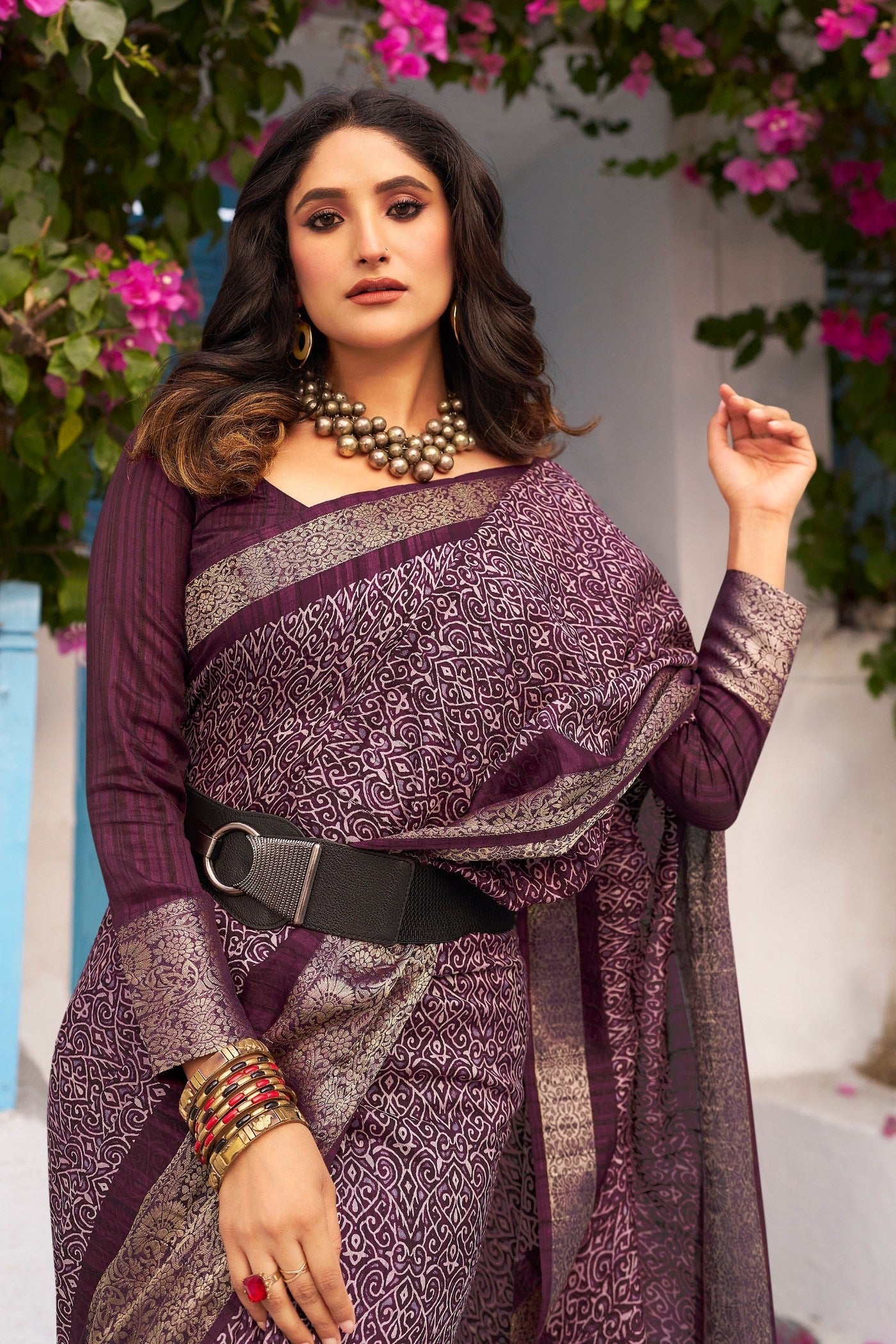 MySilkLove Ferra Purple Banarasi Printed Saree