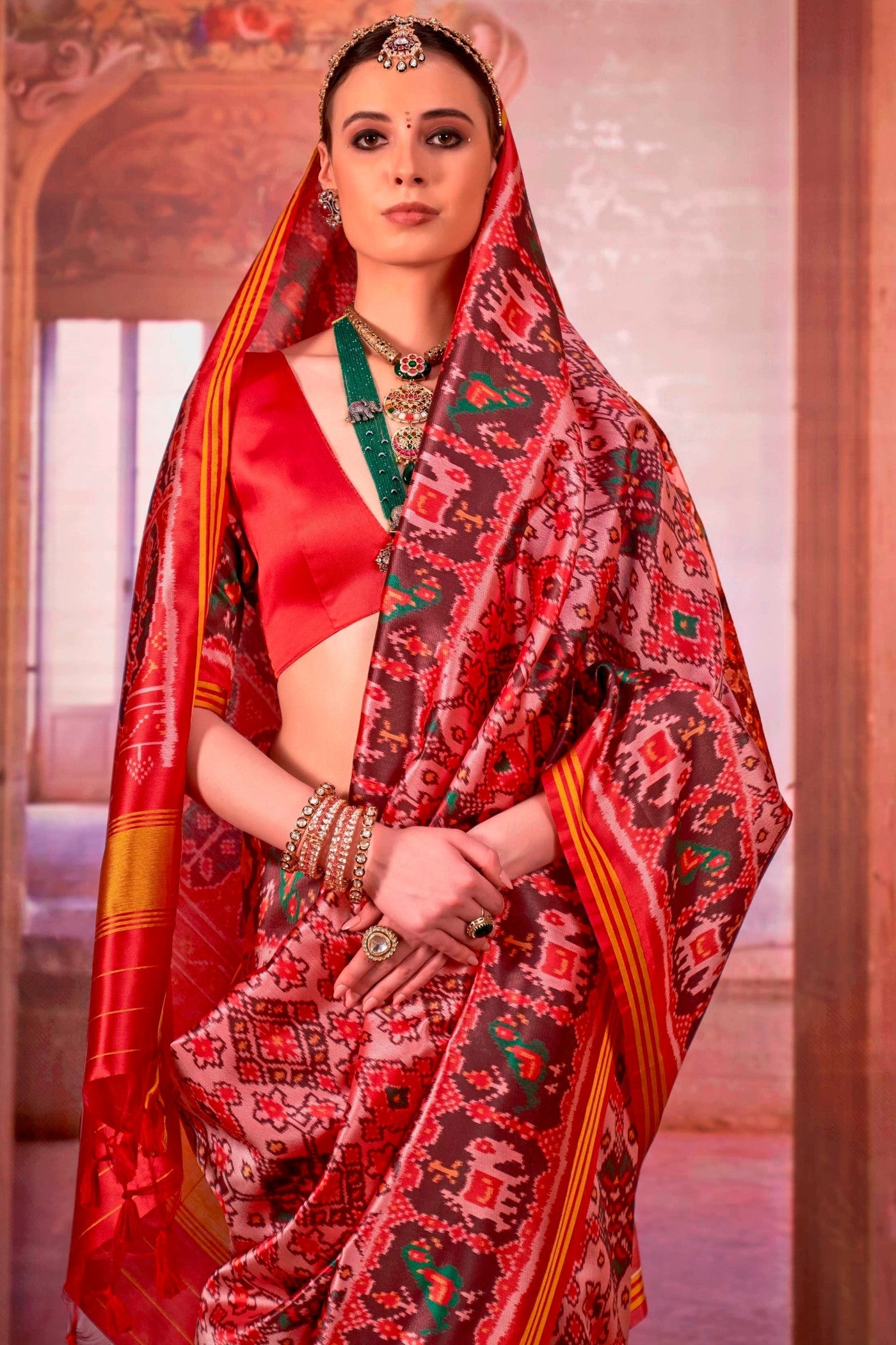 Buy MySilkLove Cameo Pink Printed Patola Saree Online