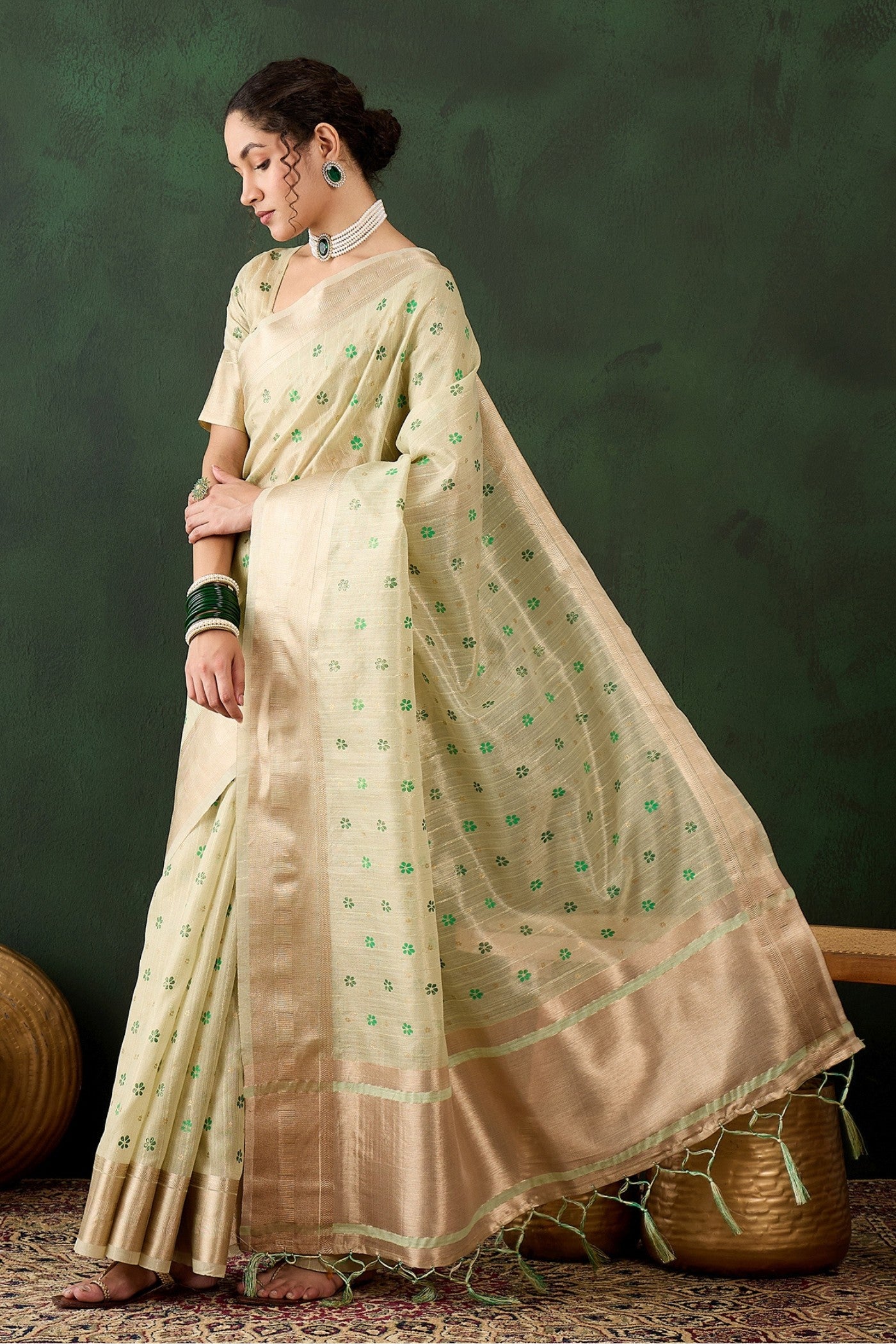 Buy MySilkLove Pista Green Woven Khadi Organza Saree Online