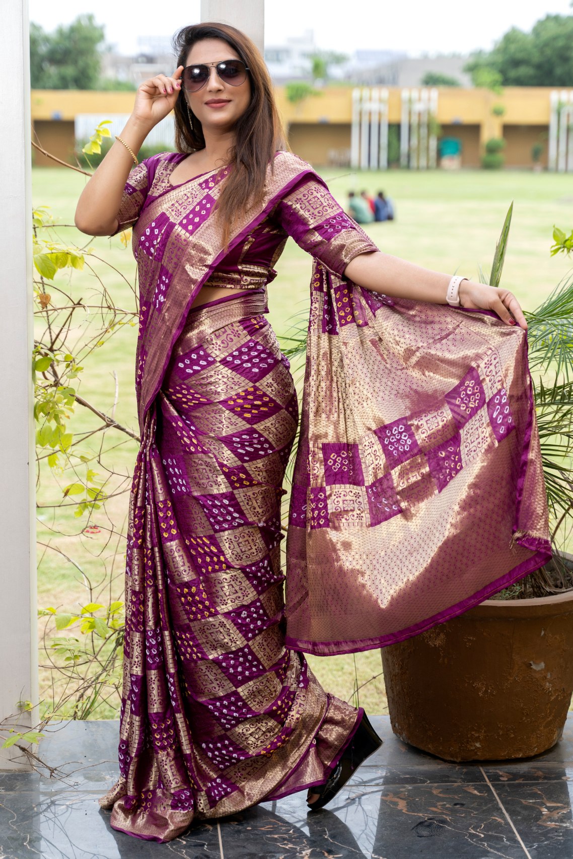 Buy MySilkLove Tapestry Purple Woven Designer Bandhani Saree Online