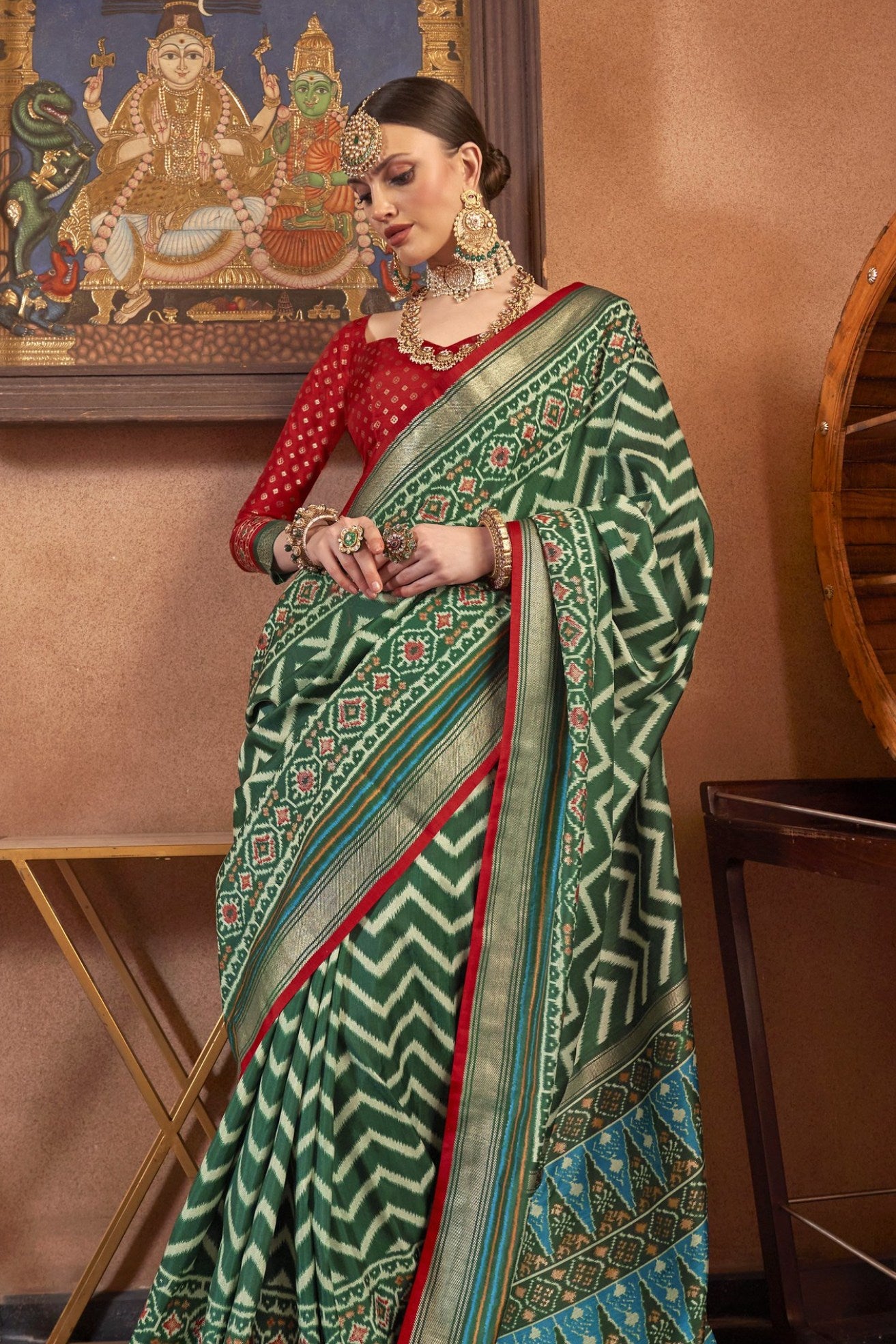 Buy MySilkLove Asparagus Green Printed Patola Saree Online