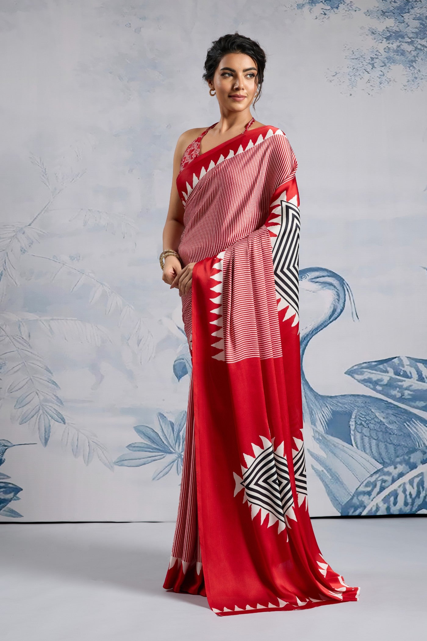 MySilkLove Azalea Red Ajrakh Printed Satin Crepe Silk Saree