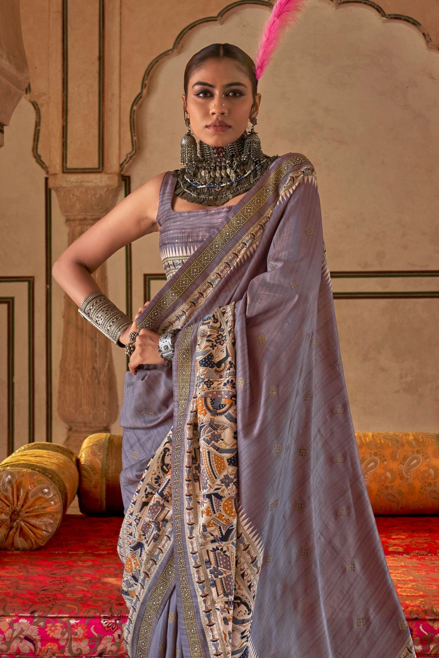 Buy MySilkLove Azalea Grey Printed Patola Saree Online