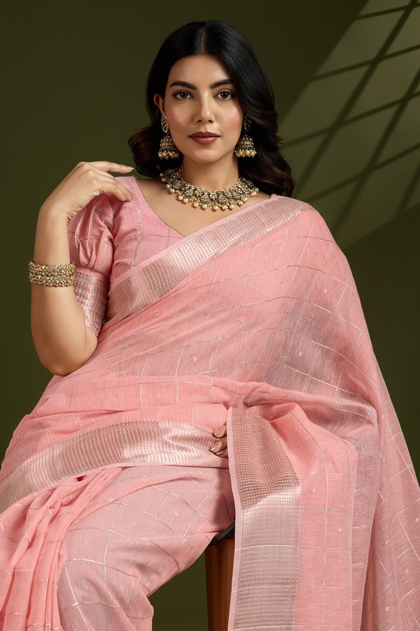 Buy MySilkLove Peach Bud Woven Tissue Linen Saree Online
