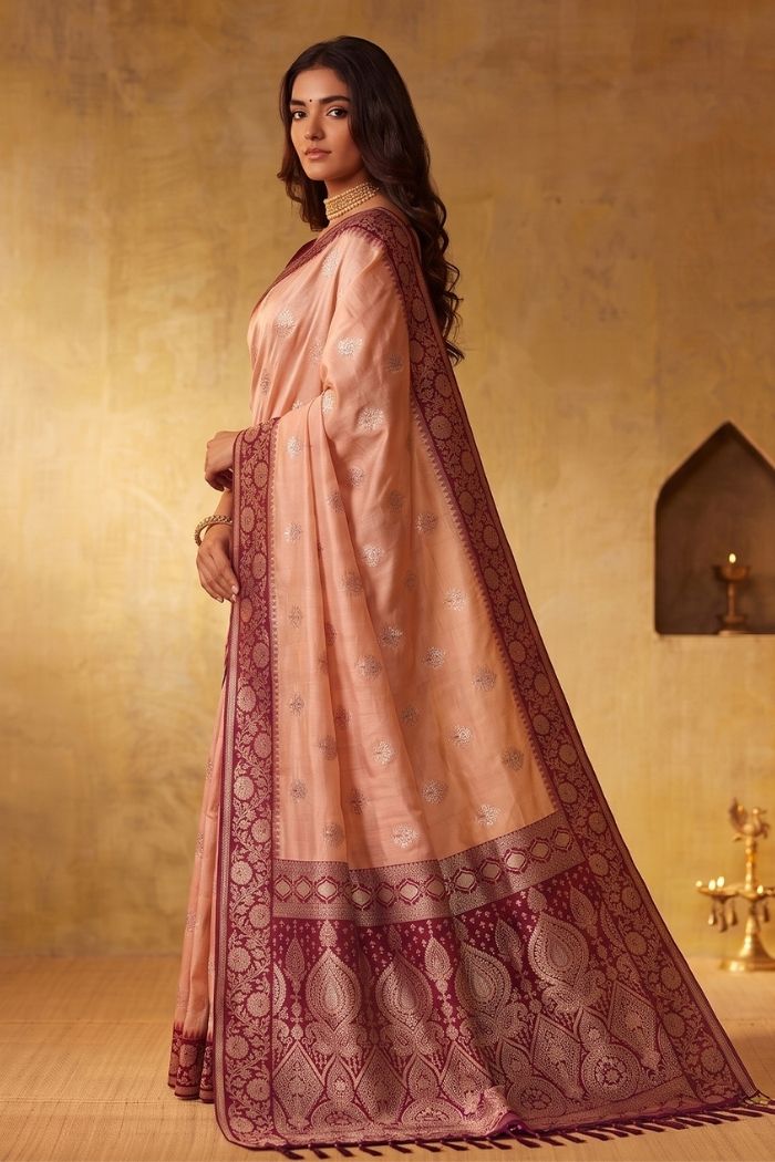 Buy MySilkLove Copper Peach Woven Banarasi Saree Online