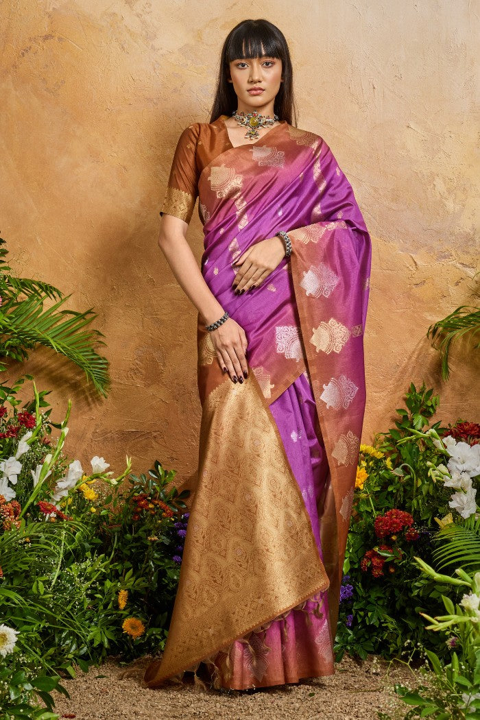 Buy MySilkLove Lotus Pink Banarasi Handloom Saree Online