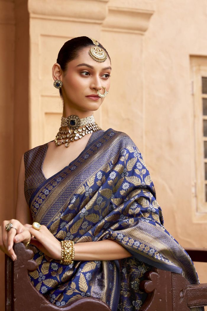 Buy MySilkLove Navy Blue Woven Banarasi Saree Online