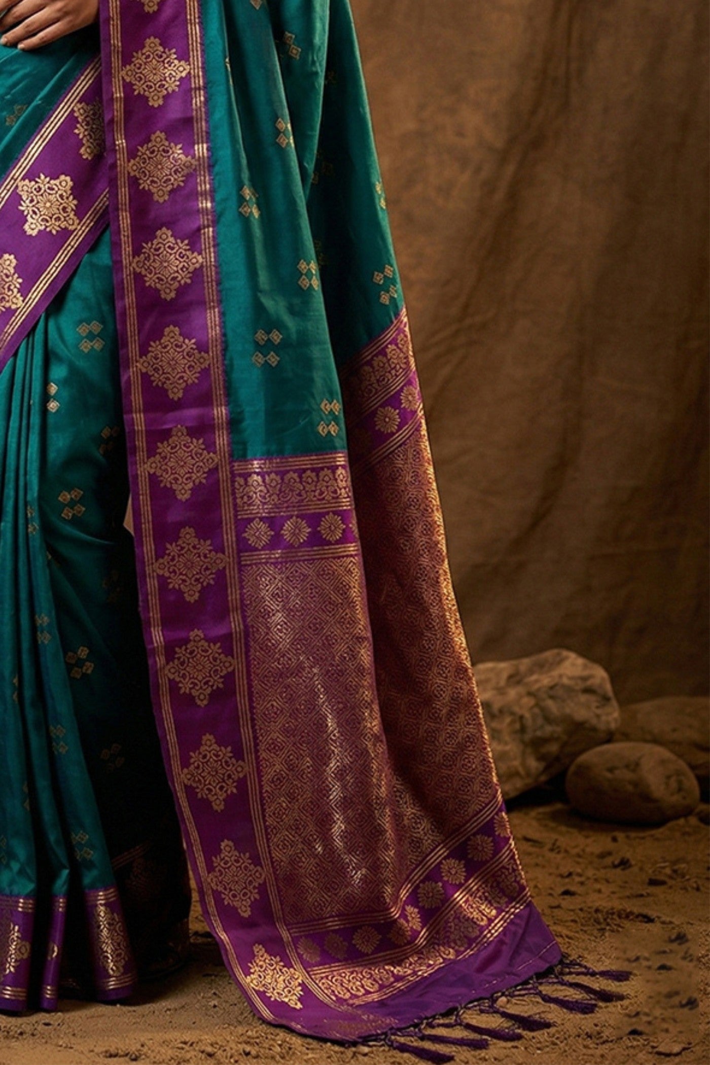 Buy MySilkLove Munsell Blue Woven Banarasi Soft Silk Saree Online