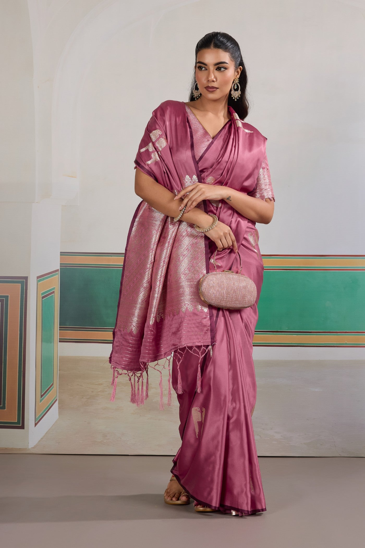 Buy MySilkLove Amaranth Pink Handloom Satin Soft Silk Saree Online