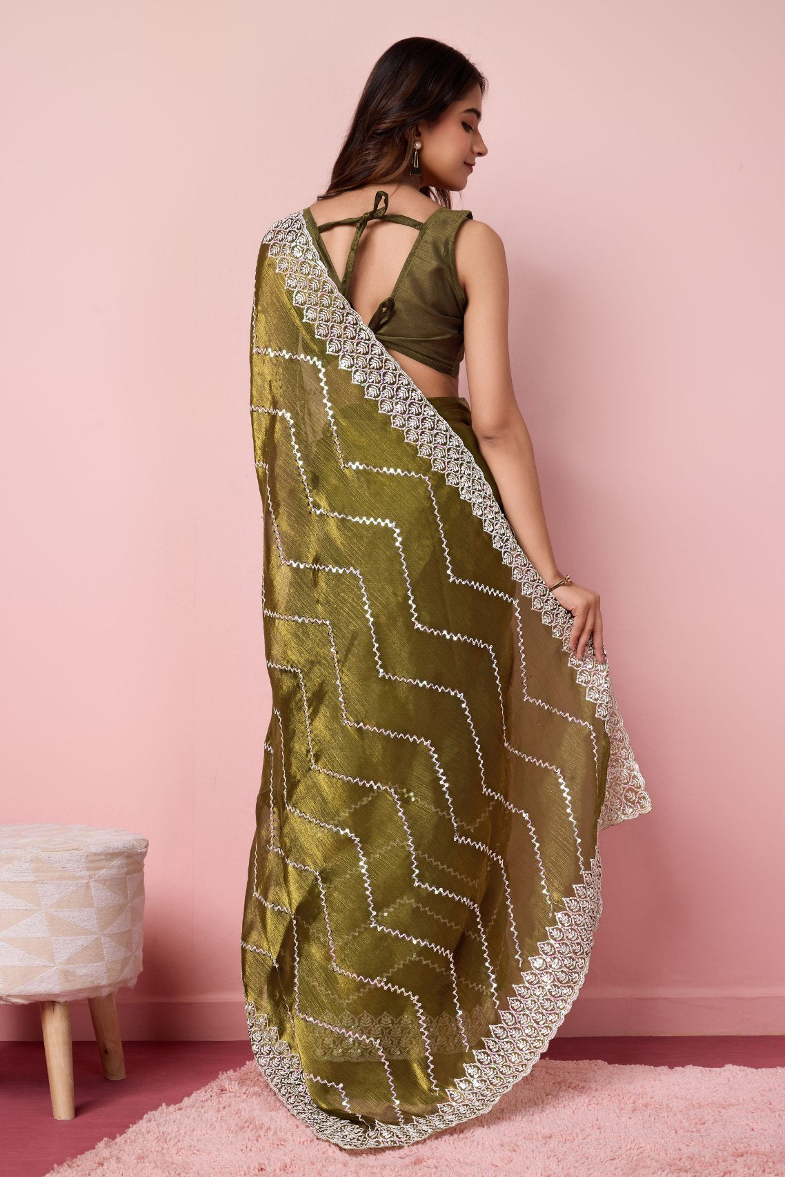 Buy MySilkLove Pickle Green Designer Partywear Saree Online