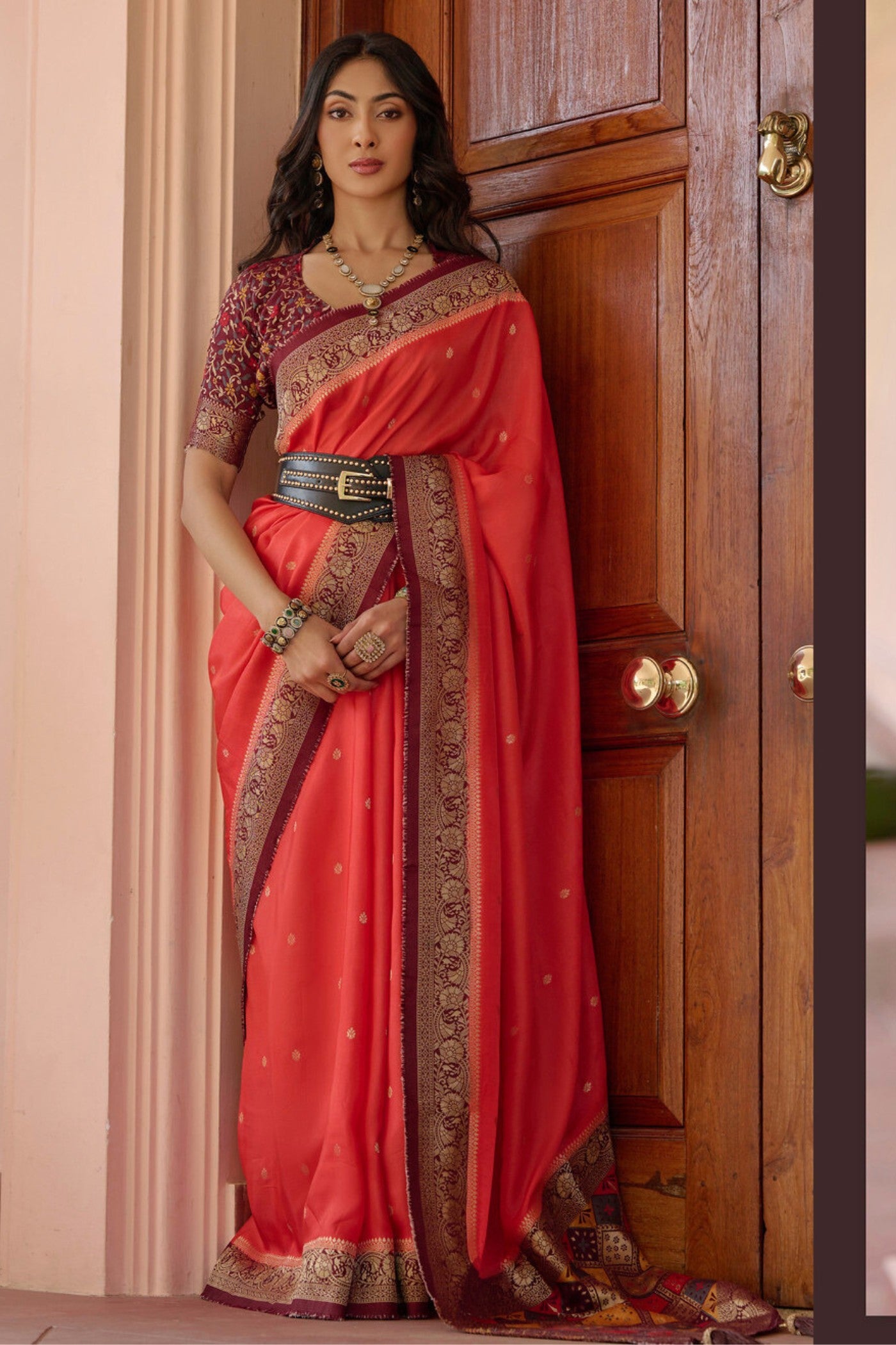 Buy MySilkLove Tamarillo Red Banarasi Handloom Saree Online