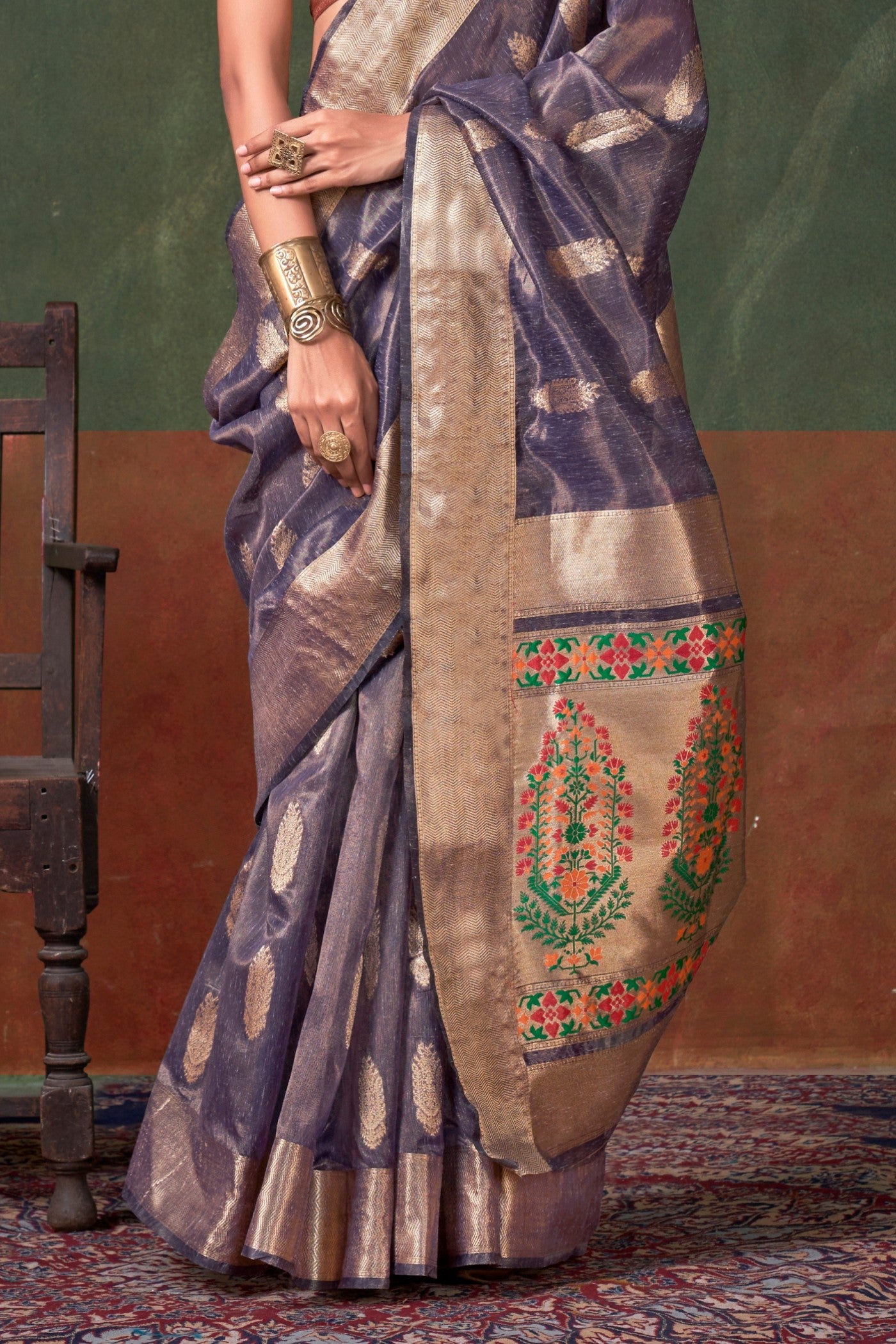 Buy MySilkLove Matterhorn Blue Banarasi Handloom Saree Online